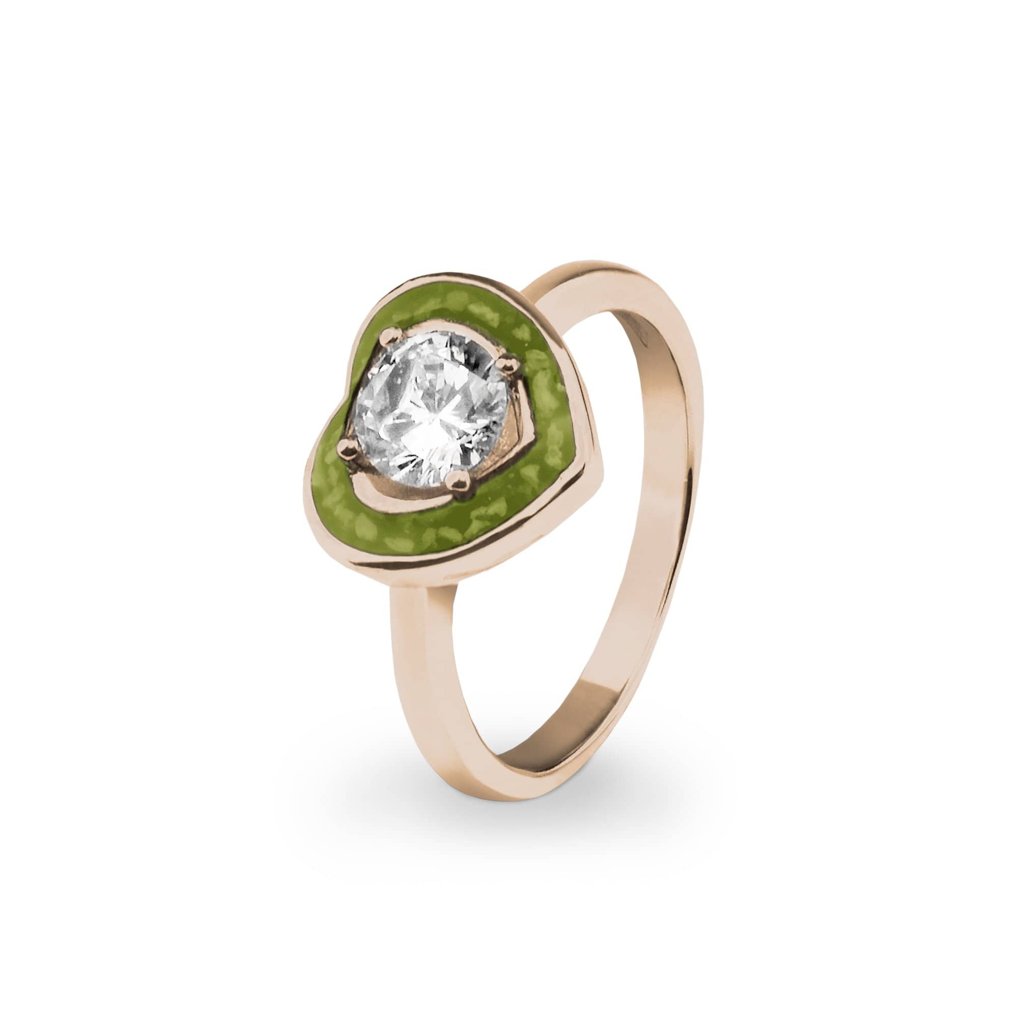 EverWith Ladies Beloved Memorial Ashes Ring with Fine Crystal - 9k Rose Gold - Green