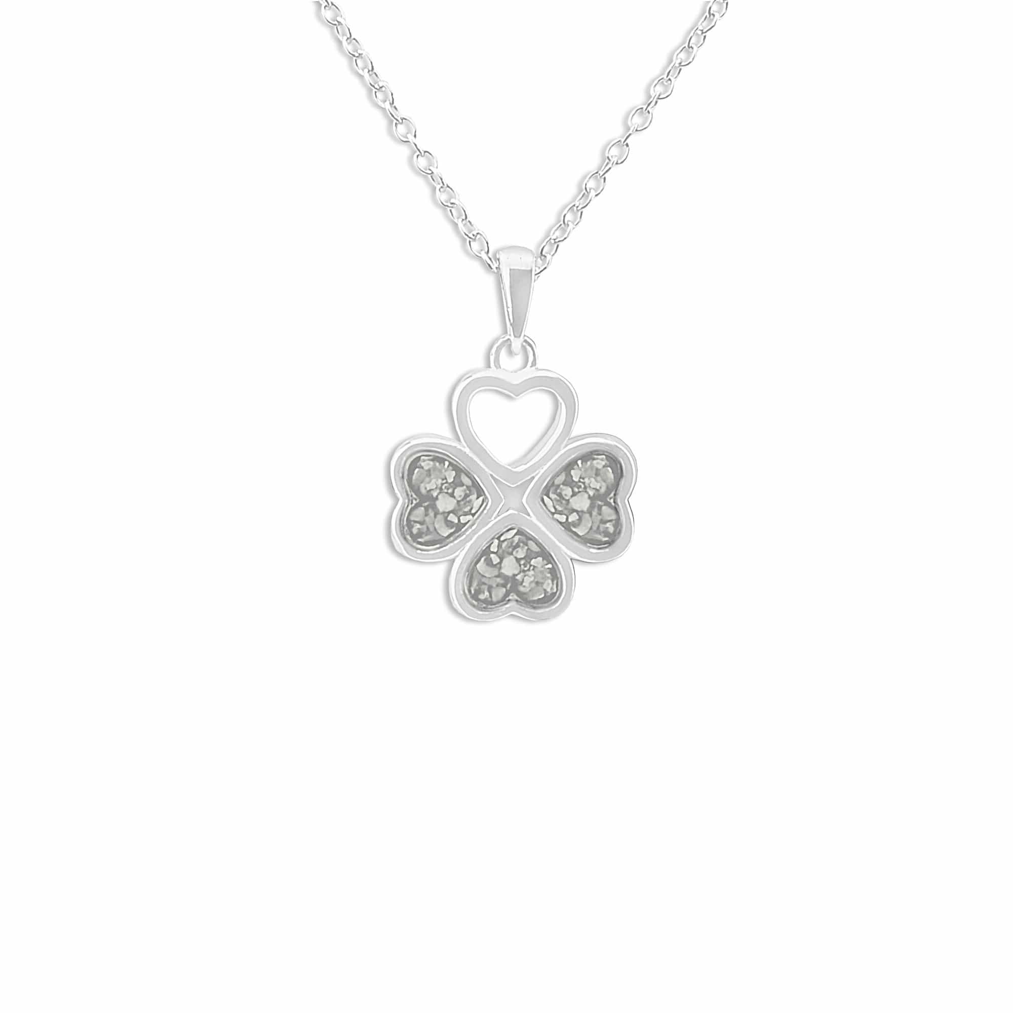 EverWith Ladies Clover Memorial Ashes Pendant - Sterling Silver - White