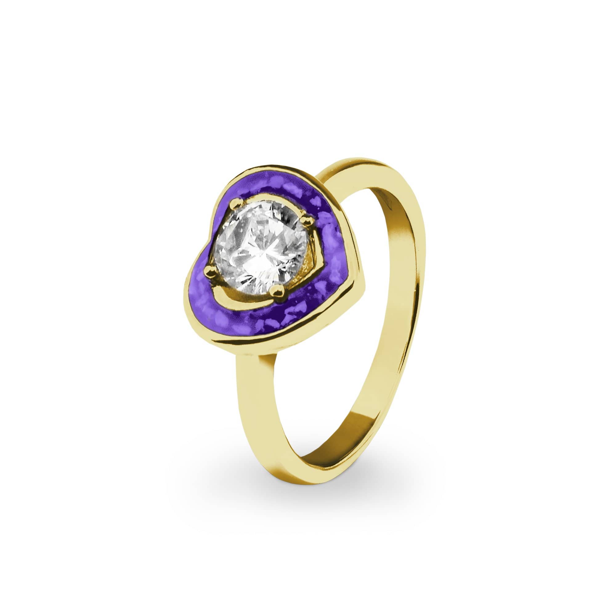 EverWith Ladies Beloved Memorial Ashes Ring with Fine Crystal - 9k Yellow Gold - Purple