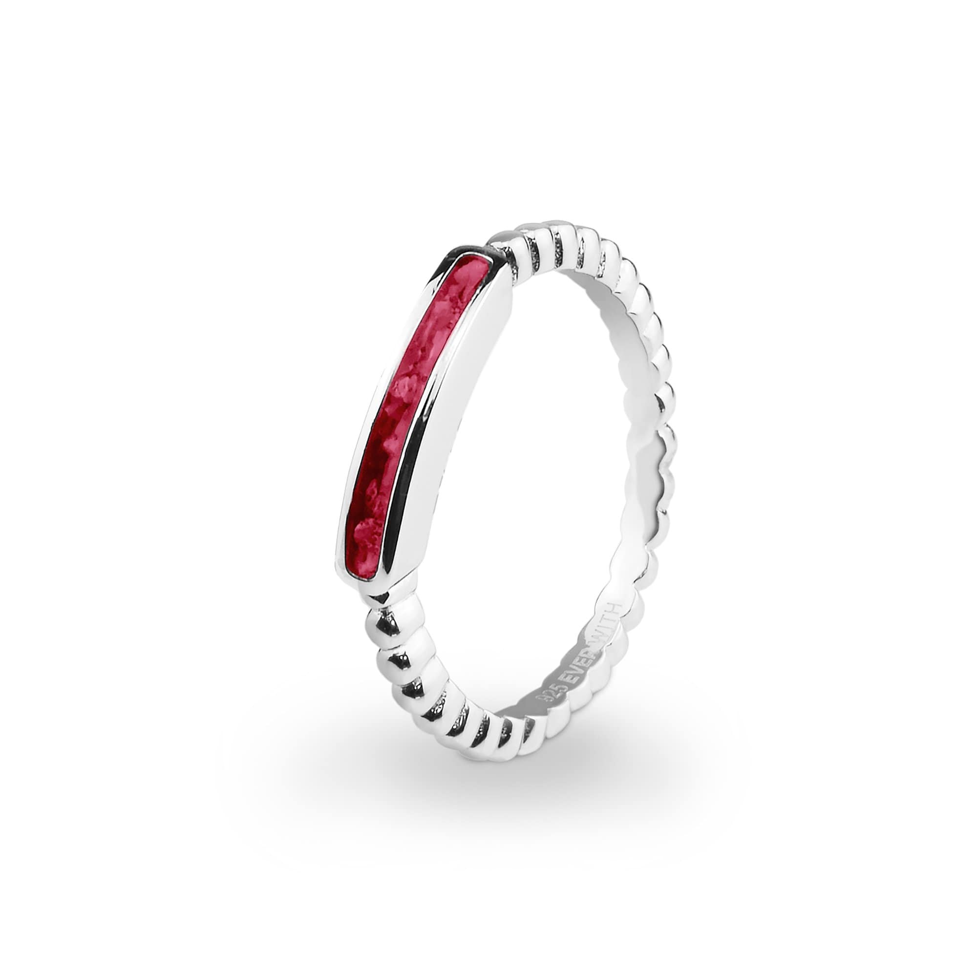 EverWith Ladies Channel Bubble Band Memorial Ashes Ring - 9k White Gold - Red