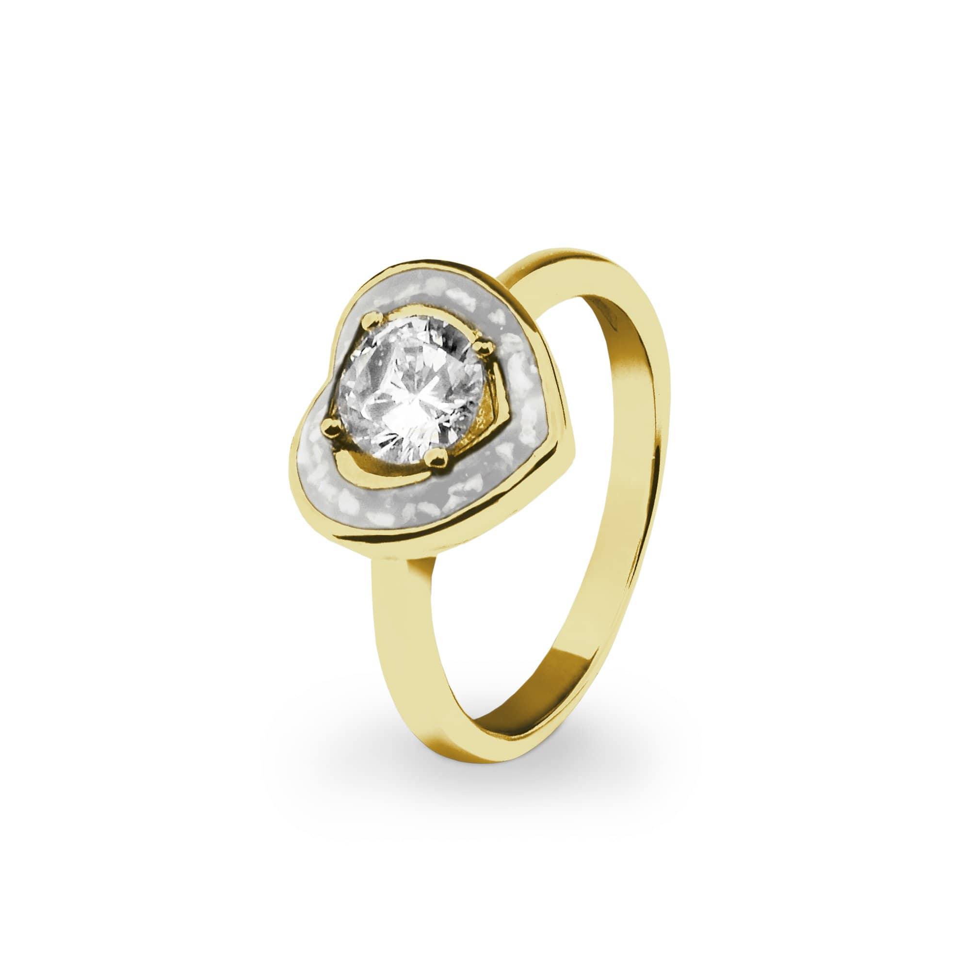 EverWith Ladies Beloved Memorial Ashes Ring with Fine Crystal - 9k Yellow Gold - White