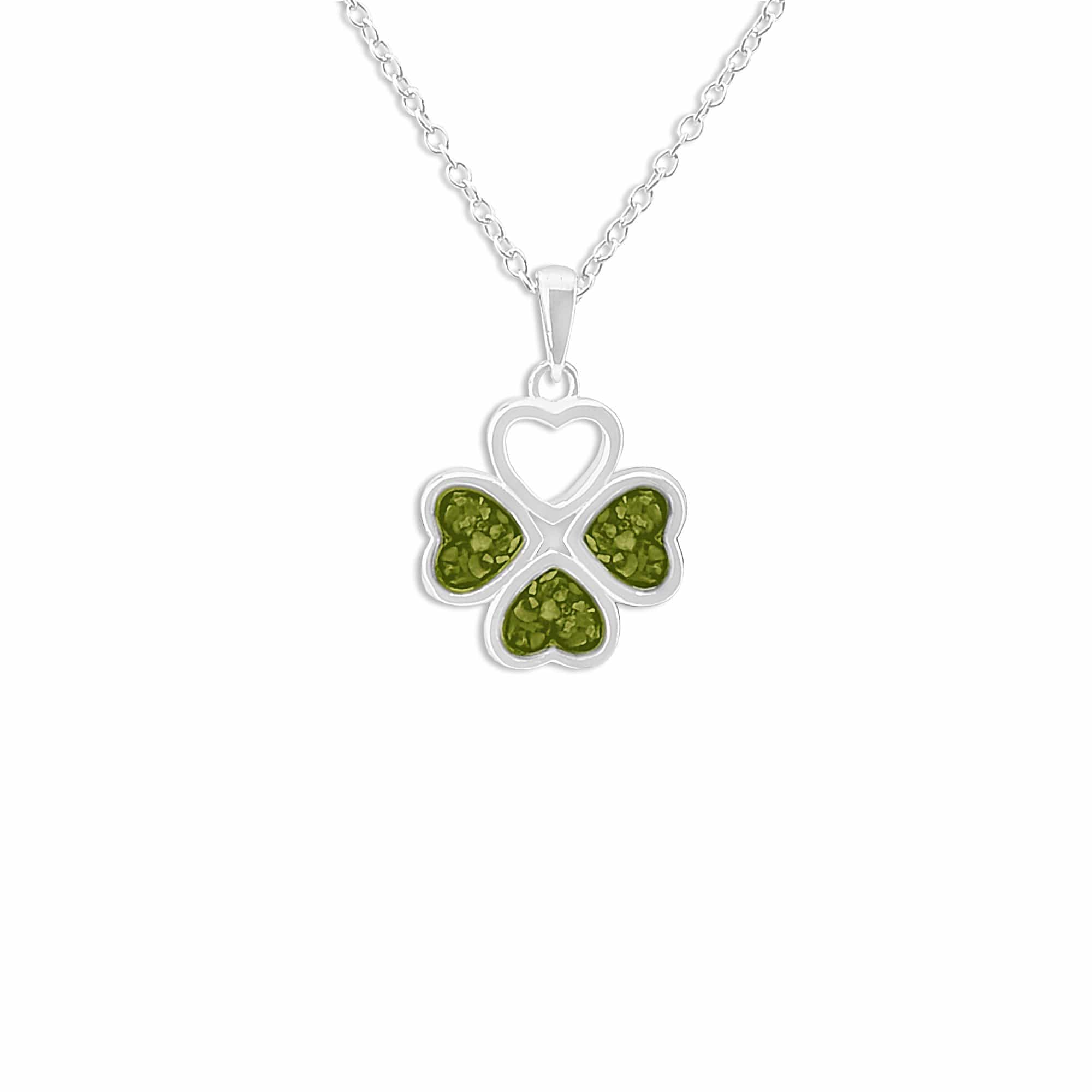 EverWith Ladies Clover Memorial Ashes Pendant - Sterling Silver - Green