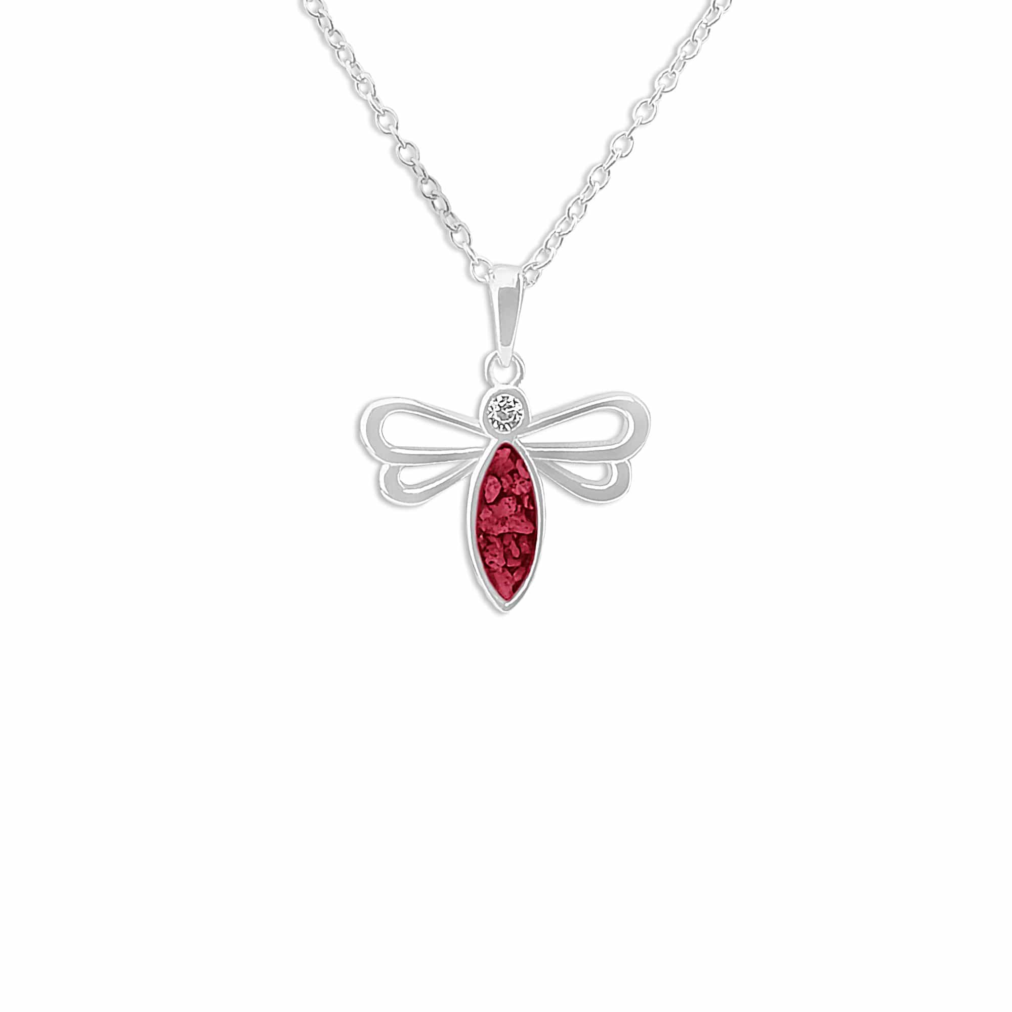 EverWith Ladies Bee Memorial Ashes Pendant with Fine Crystal - Sterling Silver - Red