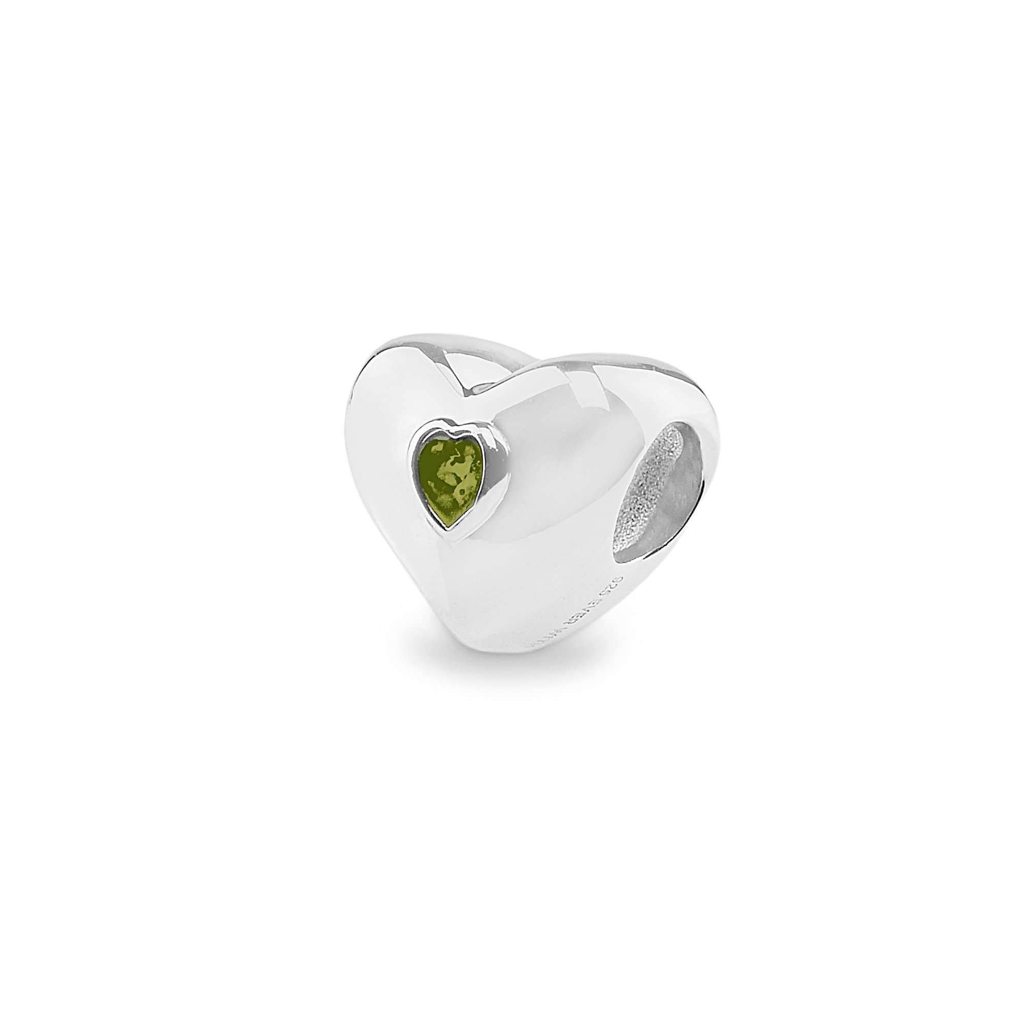 EverWith Heart Memorial Ashes Charm Bead - Sterling Silver - Green