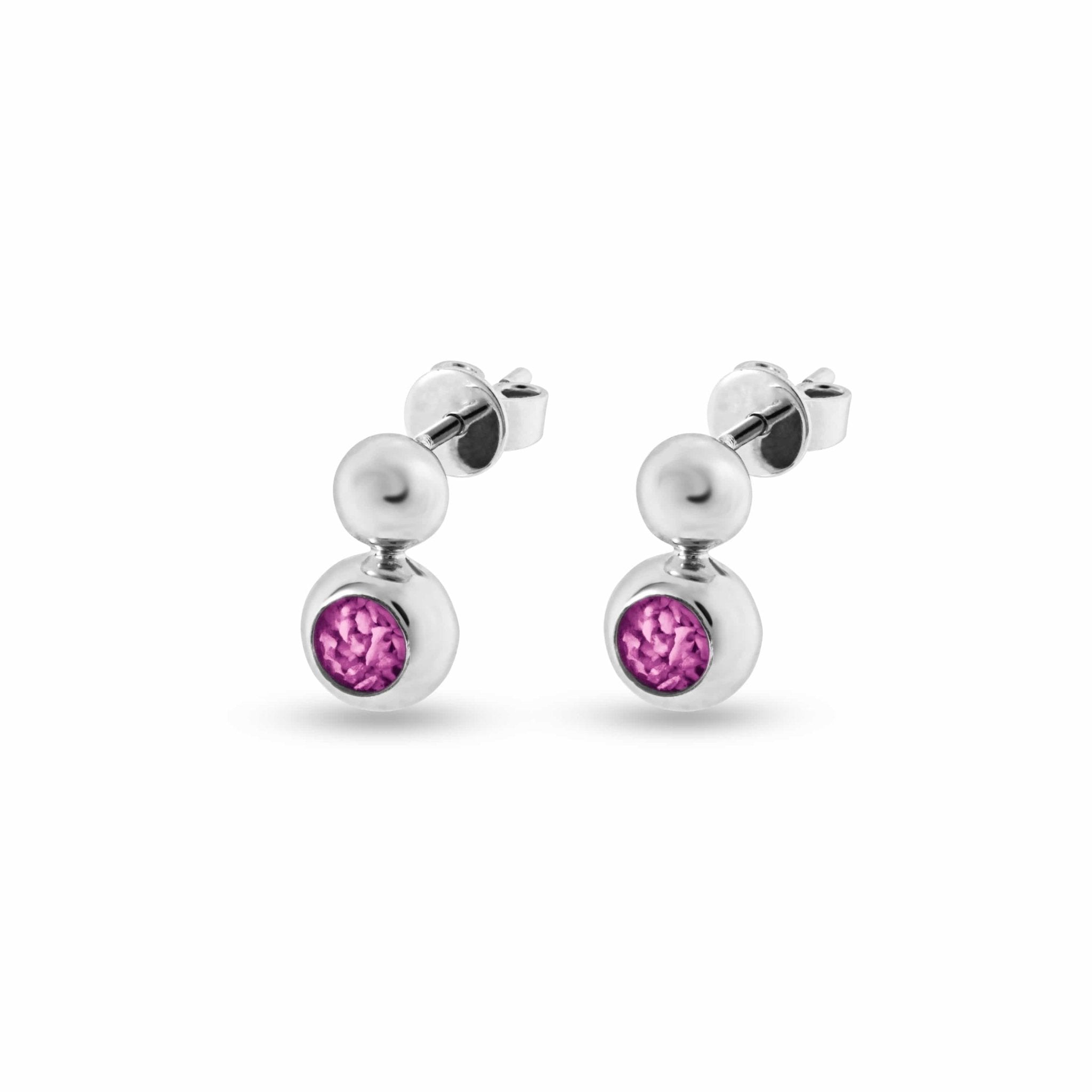 EverWith Ladies Rondure Drop Memorial Ashes Earrings - Sterling Silver - Pink