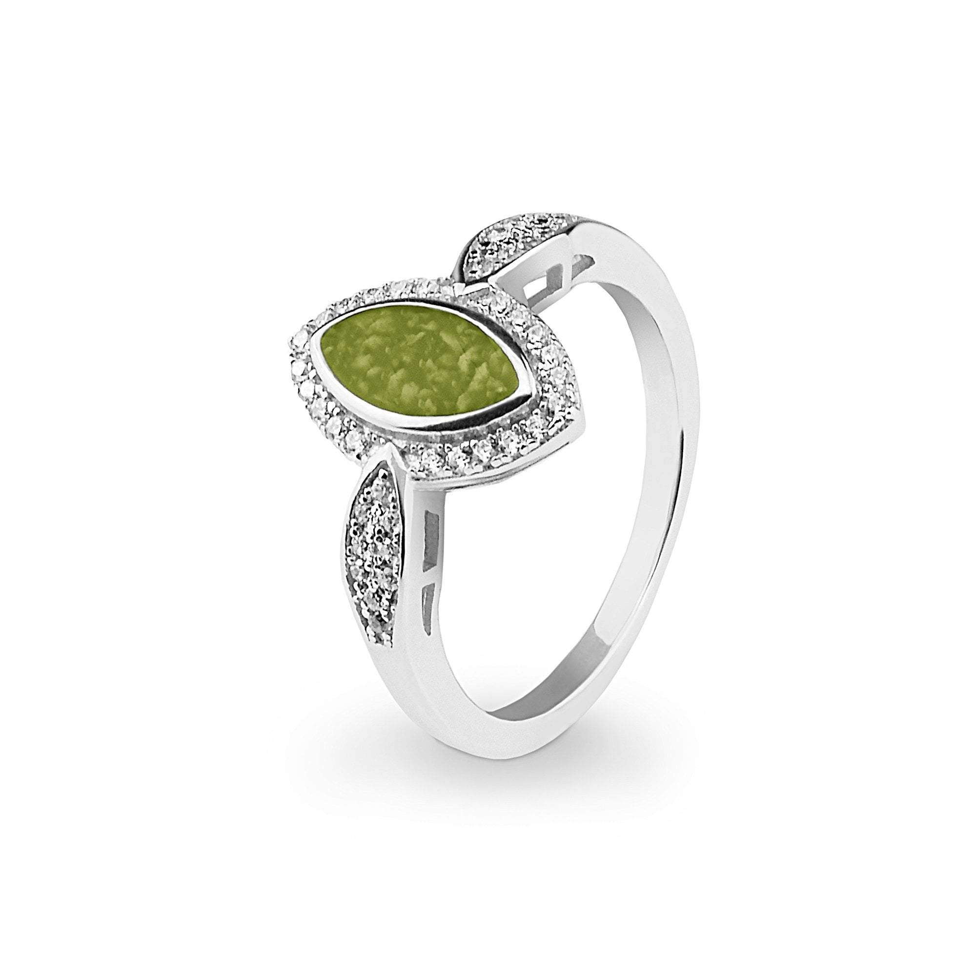 EverWith Ladies Marquise Memorial Ashes Ring with Fine Crystals - Sterling Silver - Green