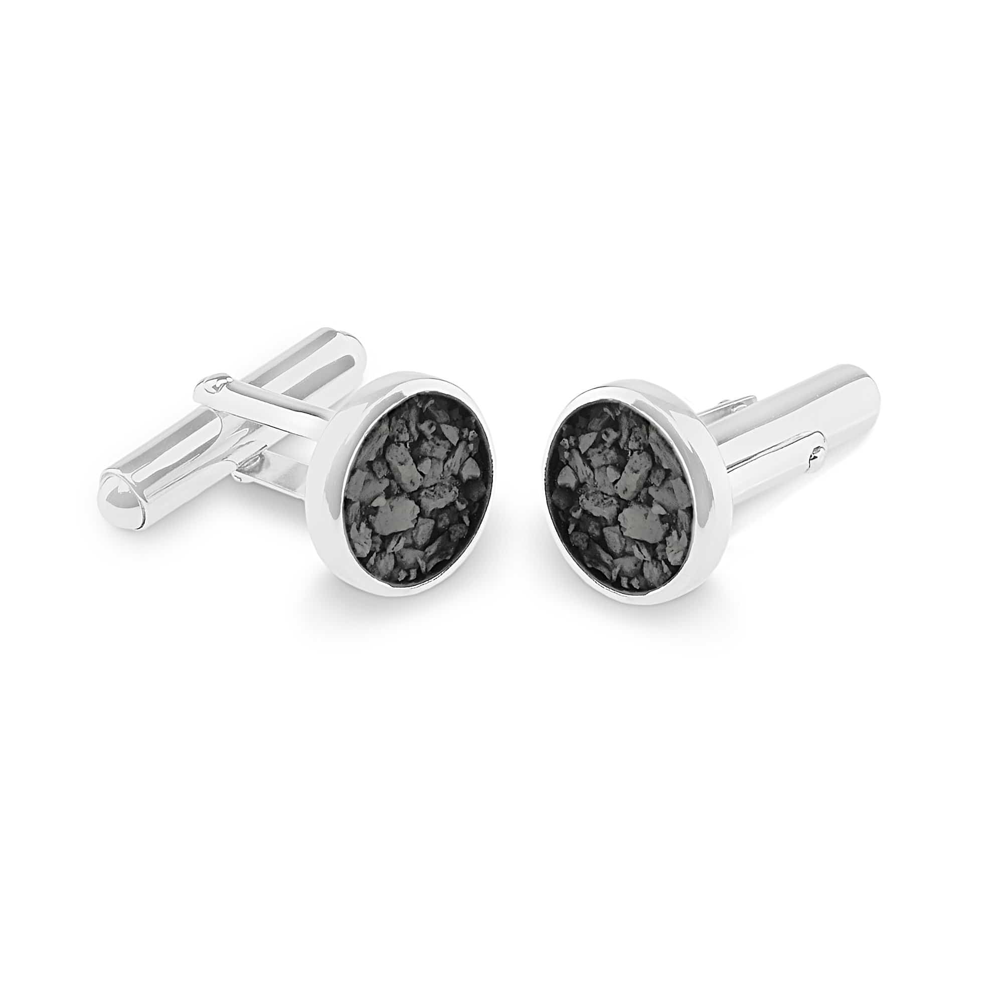 EverWith Gents Classic Round Memorial Ashes Cufflinks - Sterling Silver - Black