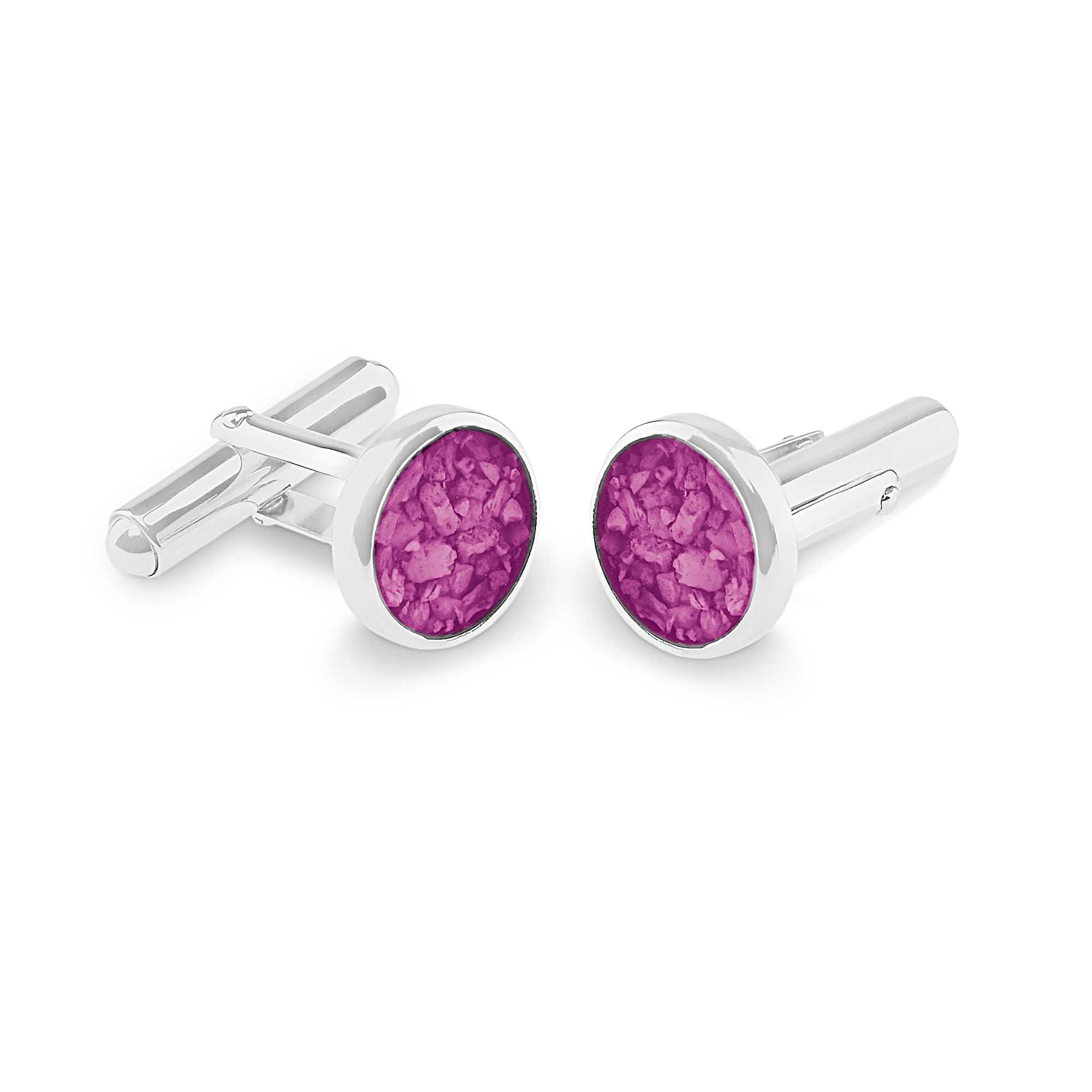 EverWith Gents Classic Round Memorial Ashes Cufflinks - Sterling Silver - Pink