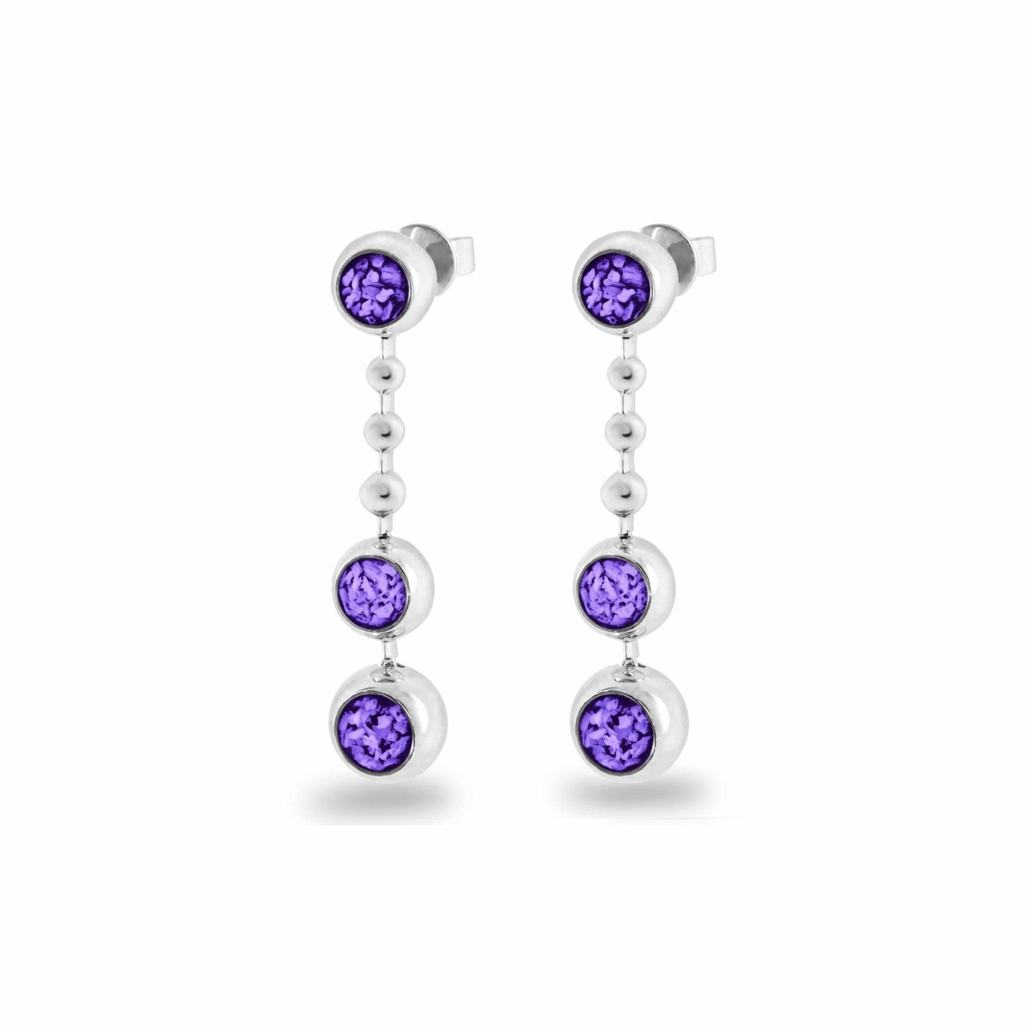 EverWith Ladies Rondure Triple Spaced Drop Memorial Ashes Earrings - Sterling Silver - Purple