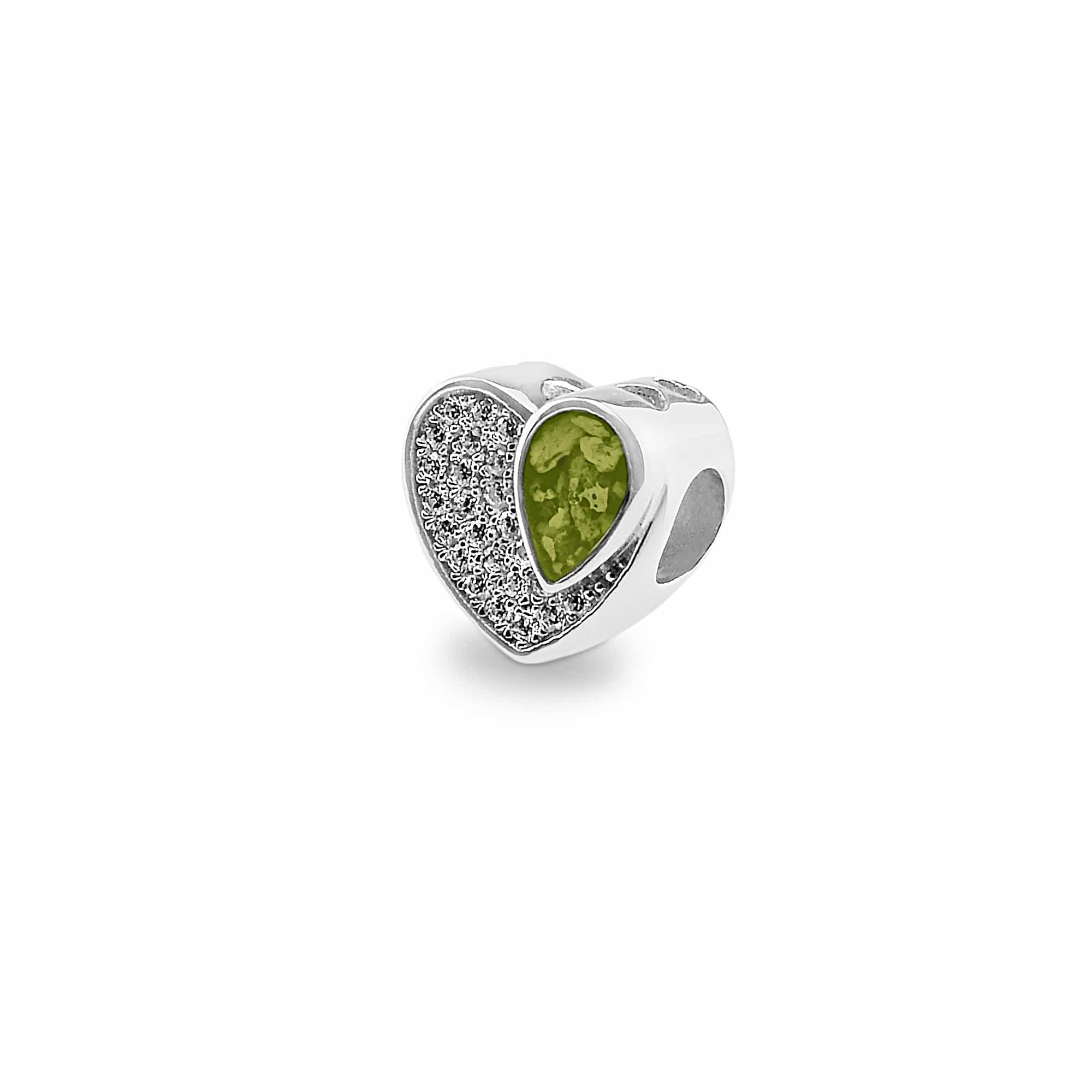 EverWith Beloved Memorial Ashes Charm Bead with Fine Crystals - Sterling Silver - Green