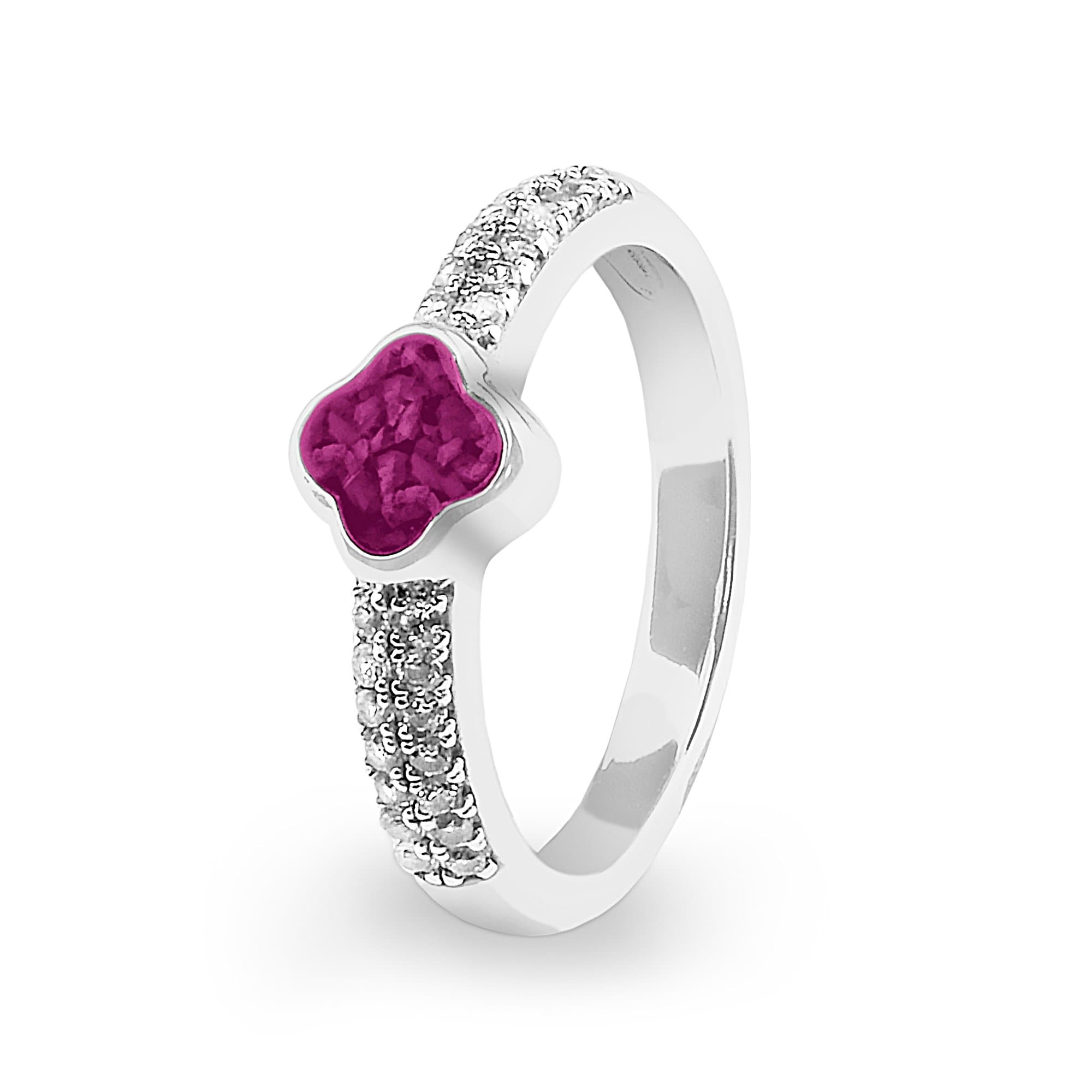 EverWith Ladies Clover Memorial Ashes Ring with Fine Crystals - 9k White Gold - Violet