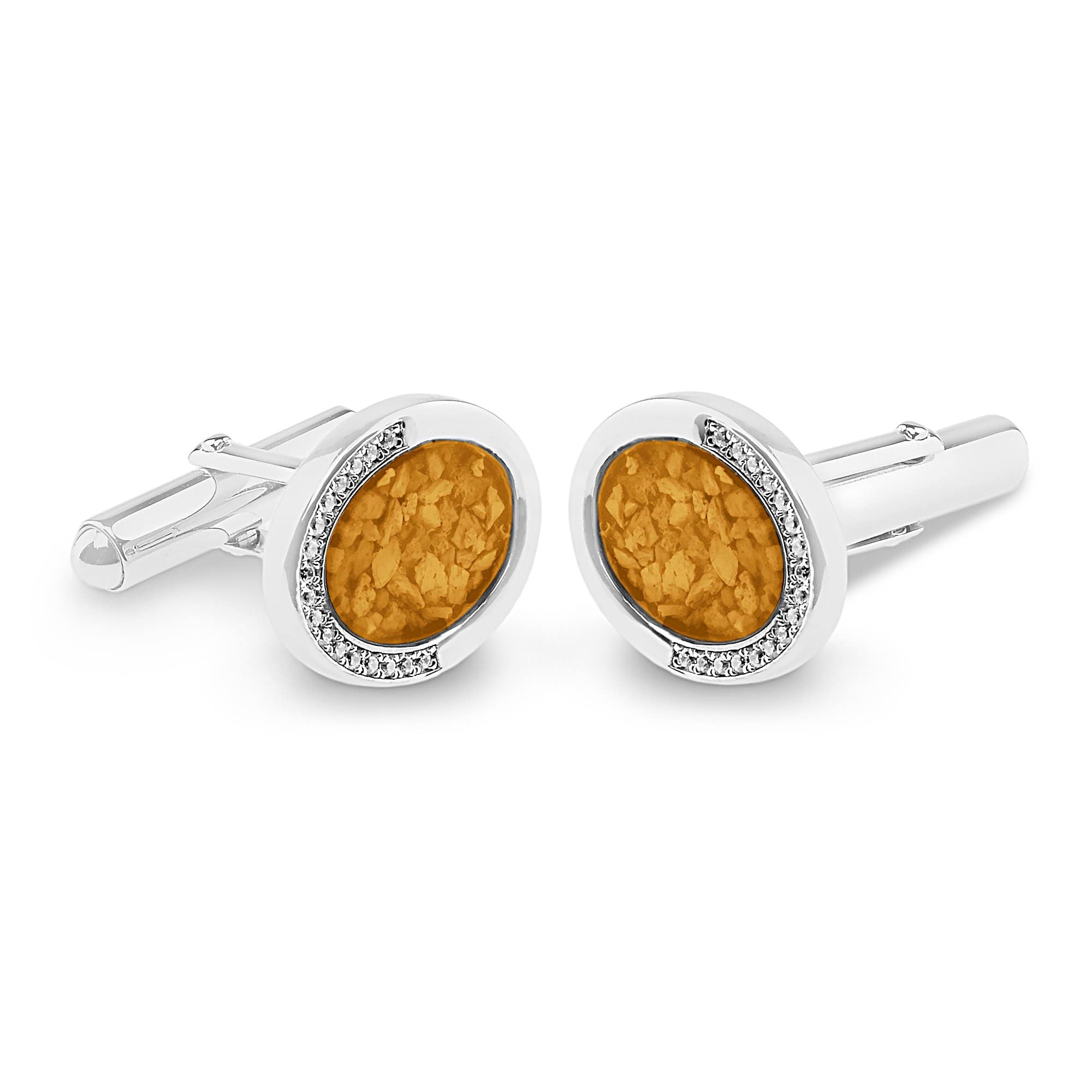EverWith Gents Fancy Oval Memorial Ashes Cufflinks with Fine Crystals - Sterling Silver - Orange
