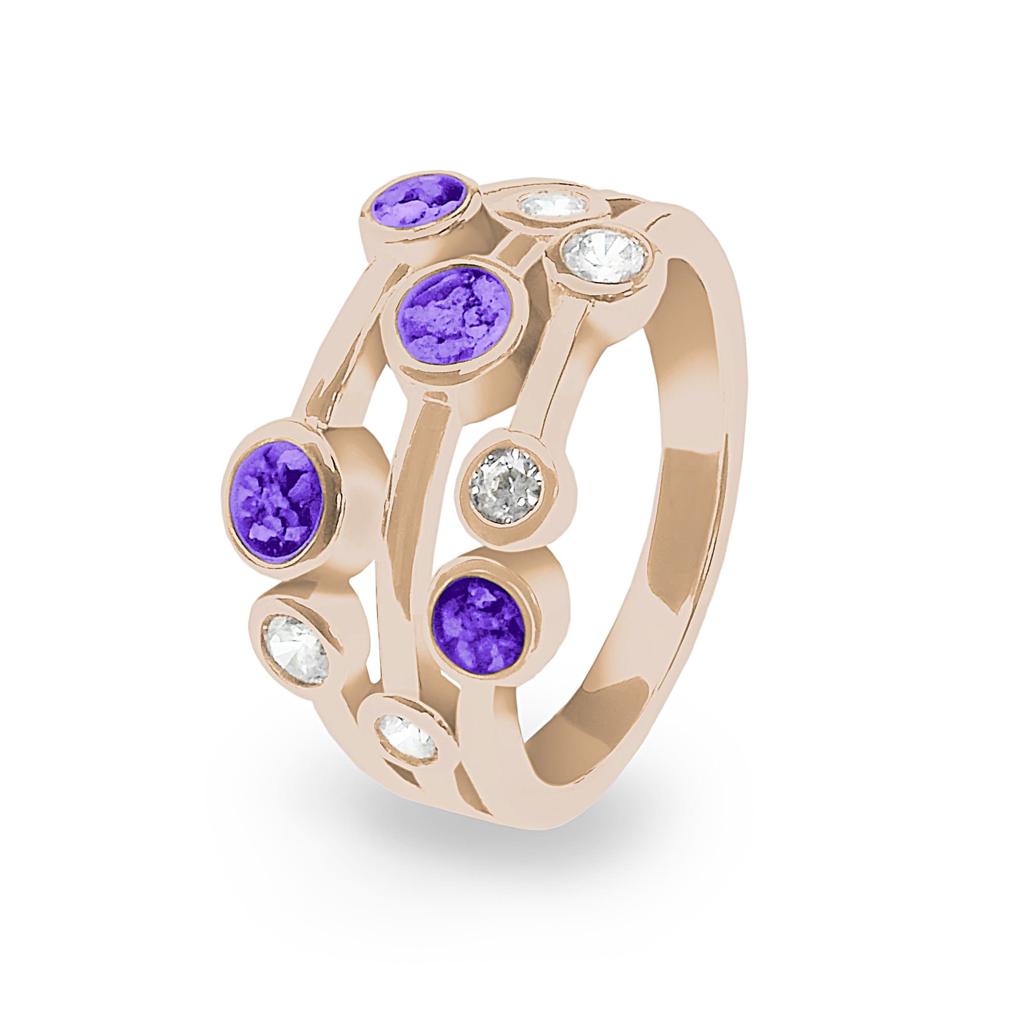 EverWith Ladies Droplets Memorial Ashes Ring with Fine Crystals - 9k Rose Gold - Purple