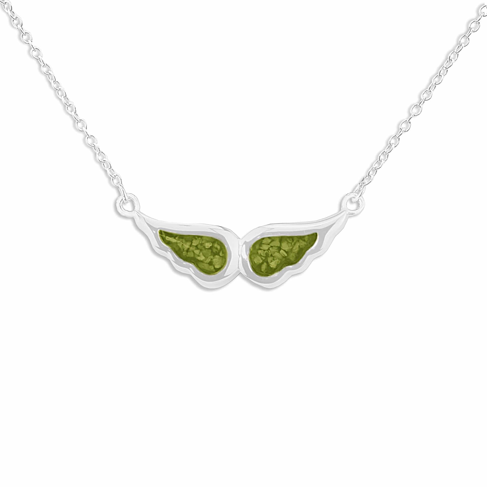 EverWith Ladies Angel Wings Memorial Ashes Necklace - Sterling Silver - Green