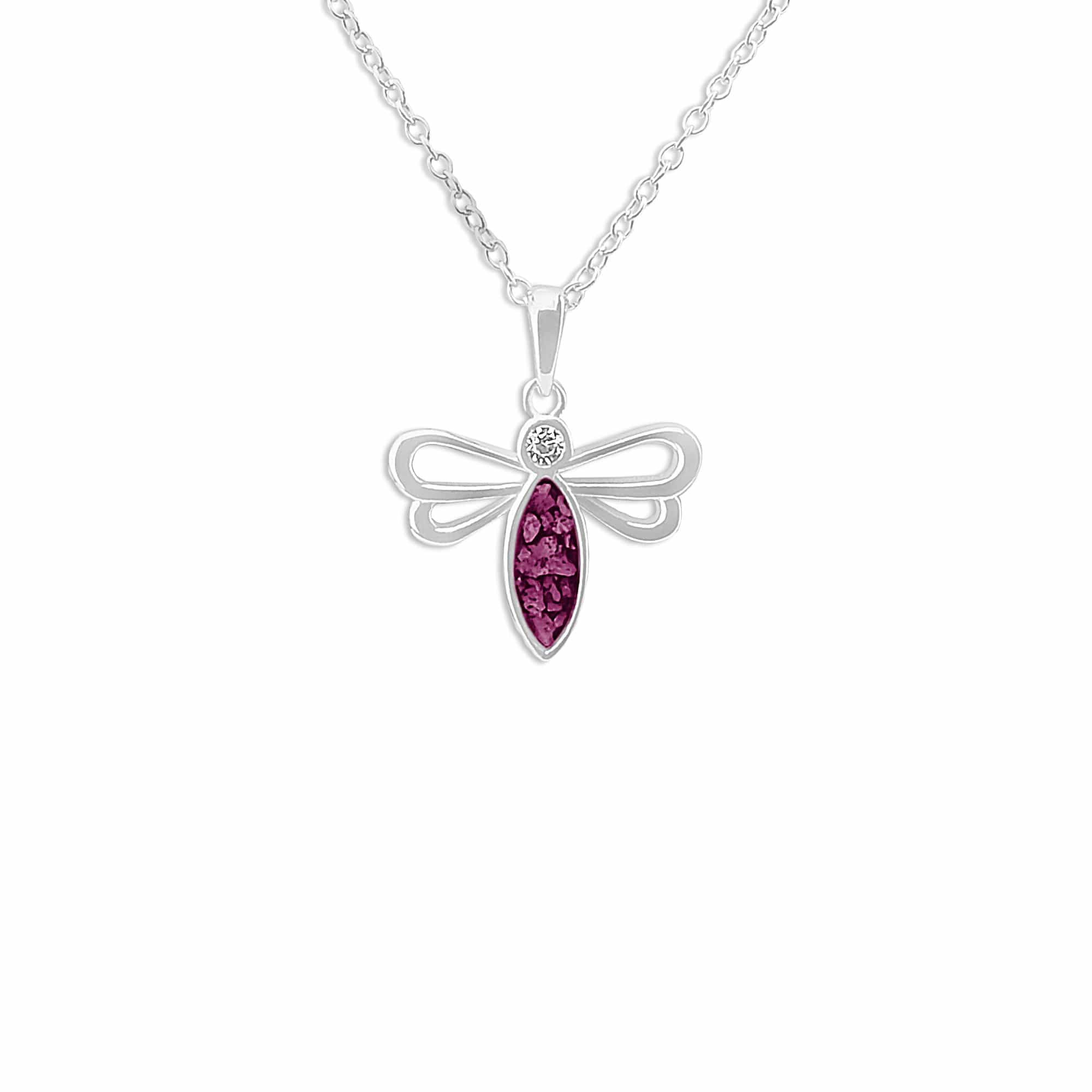 EverWith Ladies Bee Memorial Ashes Pendant with Fine Crystal - Sterling Silver - Violet