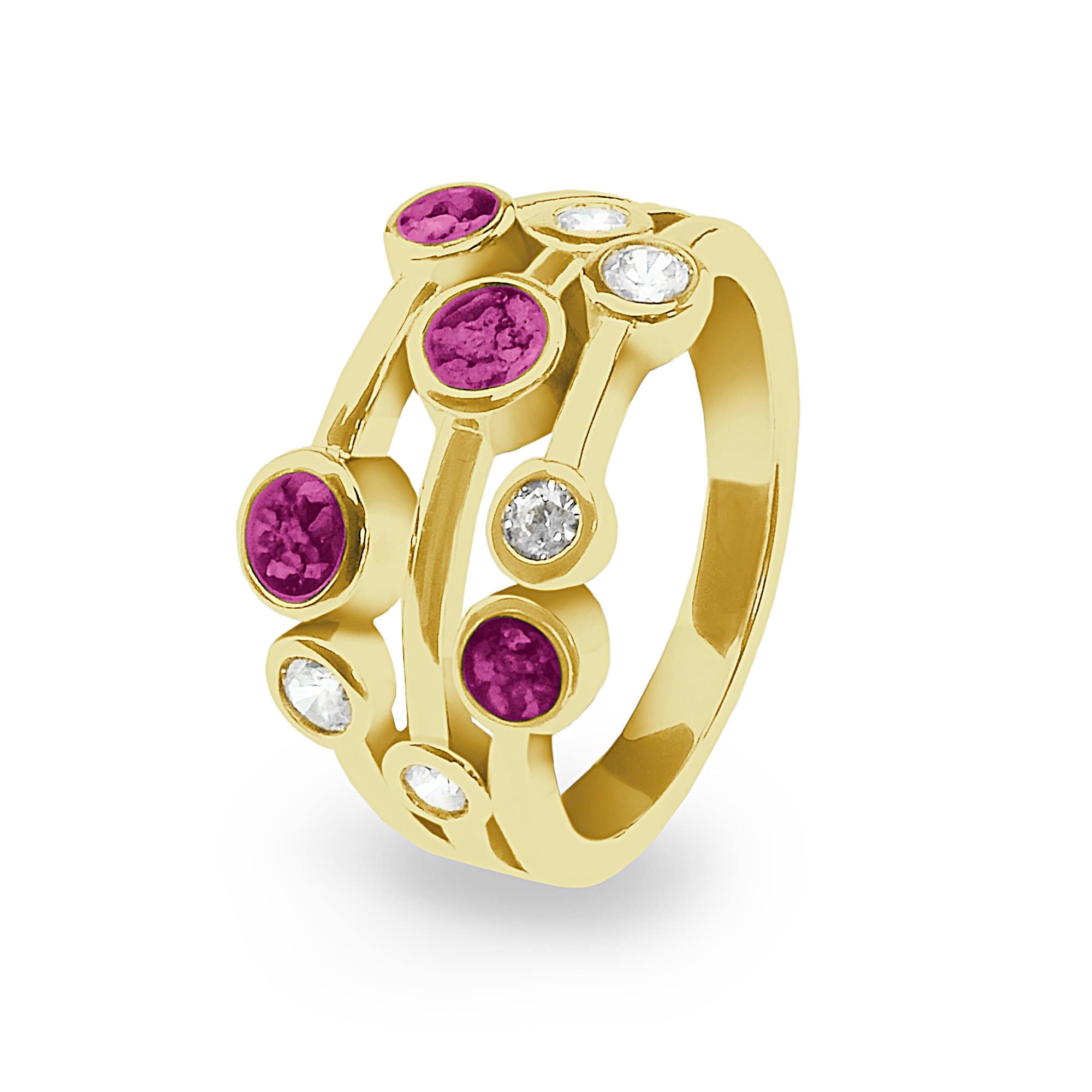 EverWith Ladies Droplets Memorial Ashes Ring with Fine Crystals - 9k Yellow Gold - Violet