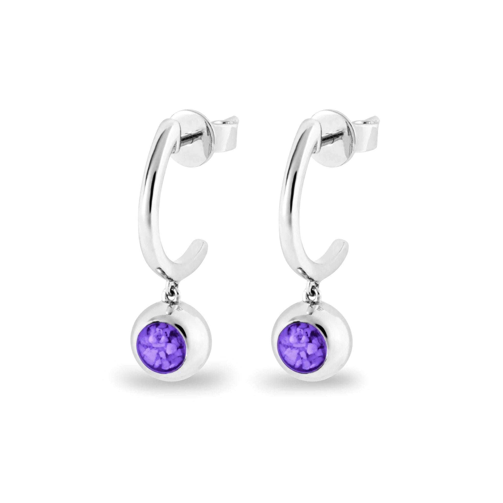 EverWith Ladies Rondure Crescent Memorial Ashes Earrings - Sterling Silver - Purple