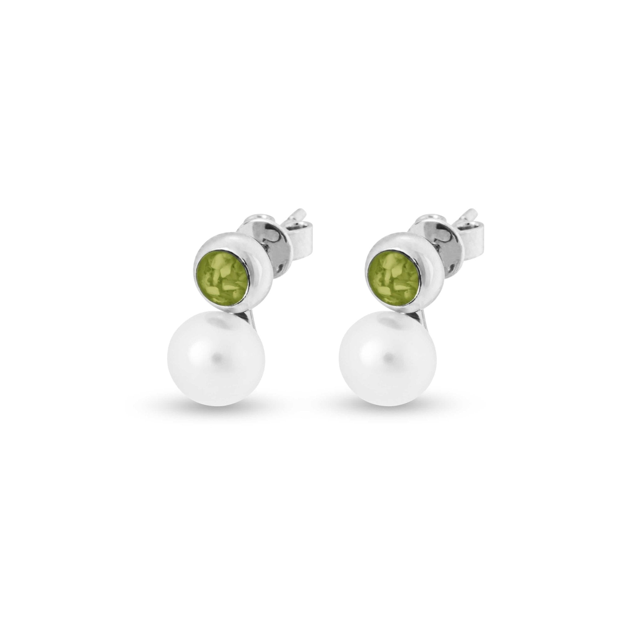 EverWith Ladies Rondure Pearl Memorial Ashes Earrings - Sterling Silver - Green