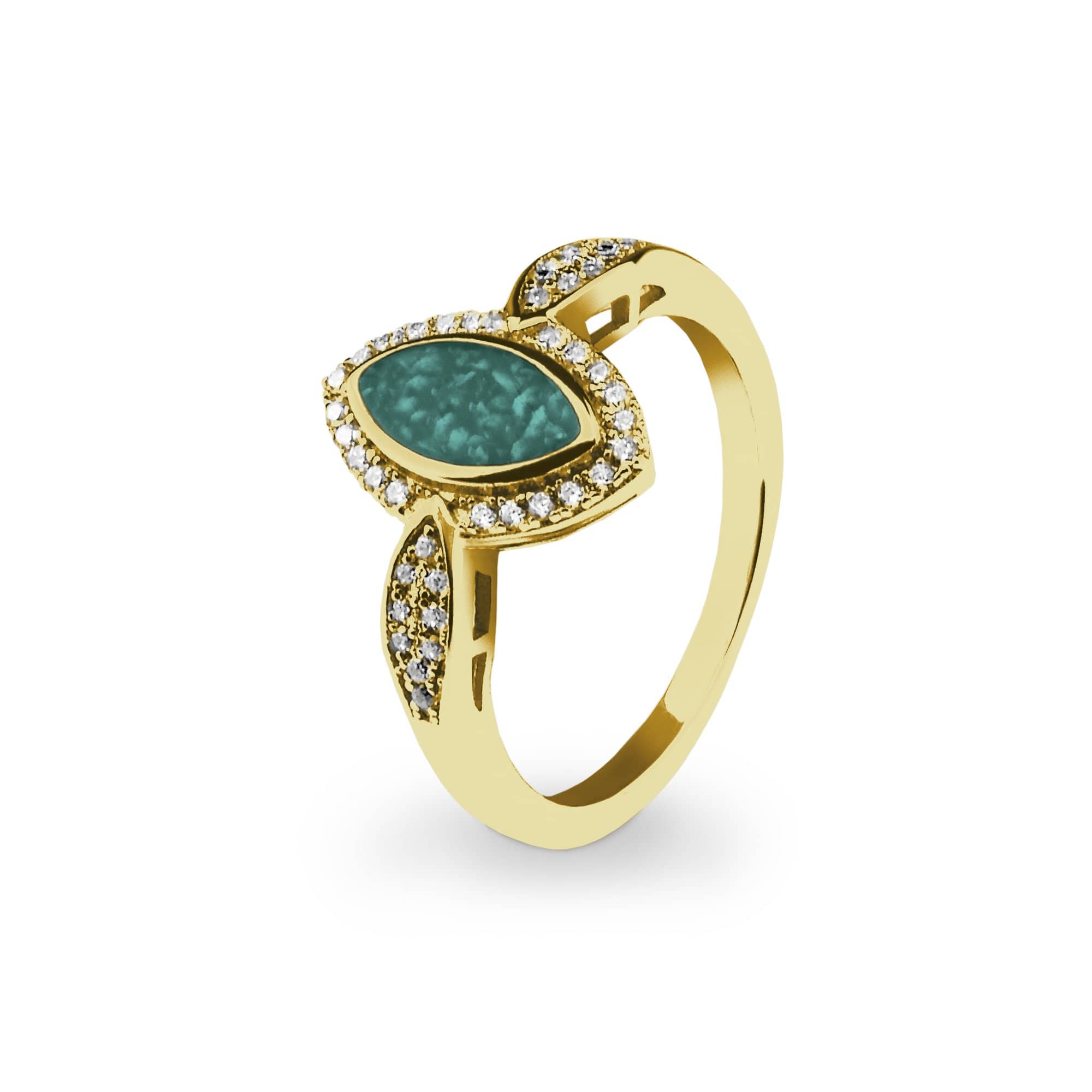 EverWith Ladies Marquise Memorial Ashes Ring with Fine Crystals - 9k Yellow Gold - Aqua