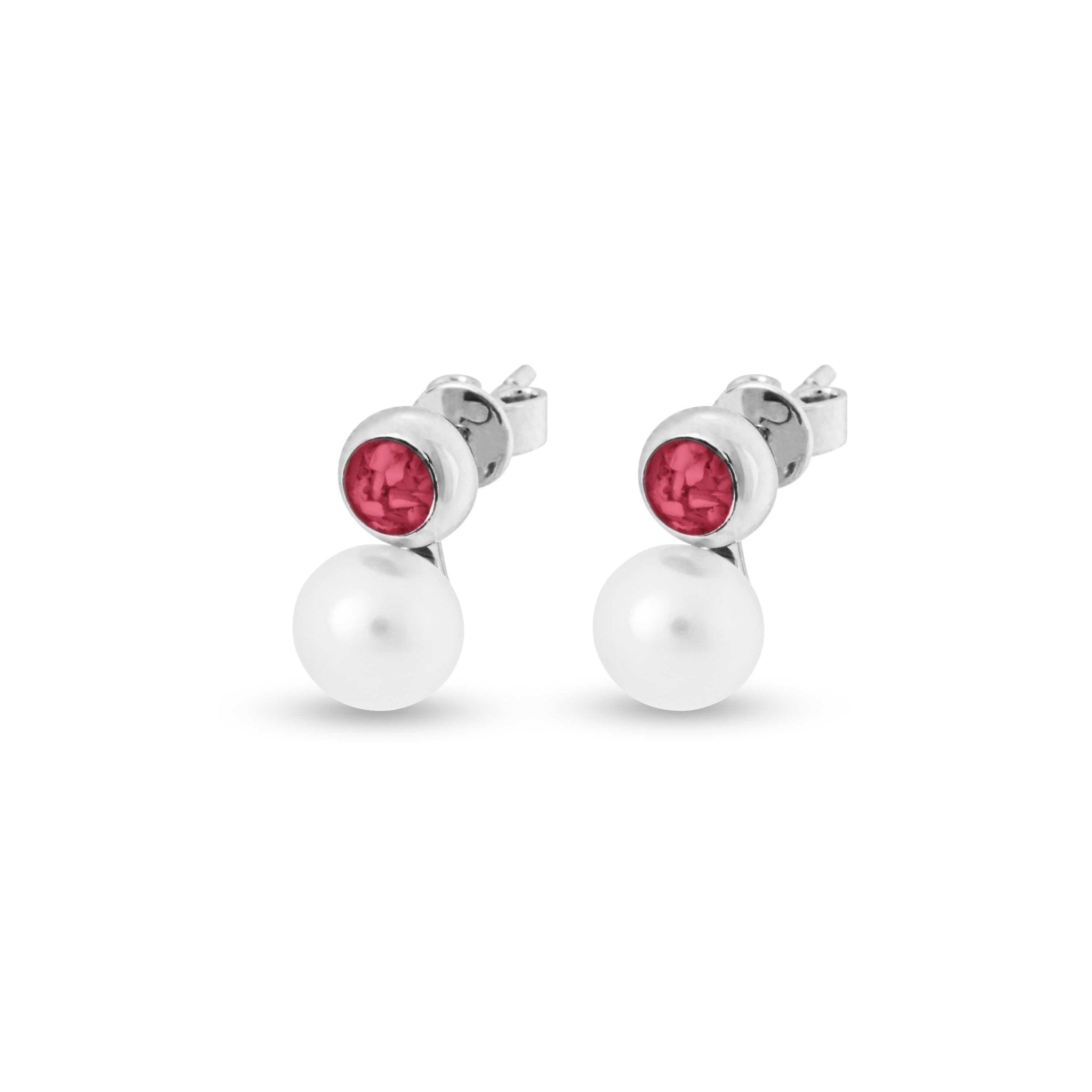EverWith Ladies Rondure Pearl Memorial Ashes Earrings - Sterling Silver - Red