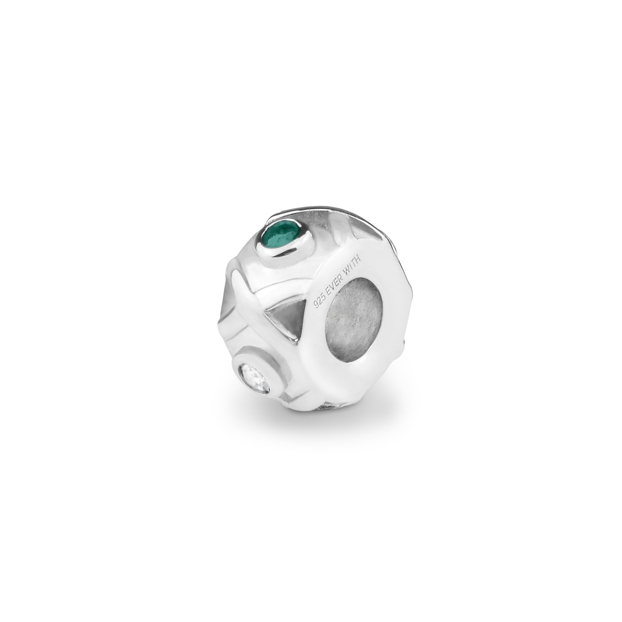 EverWith Peace Memorial Ashes Charm Bead with Fine Crystals - Sterling Silver - Aqua
