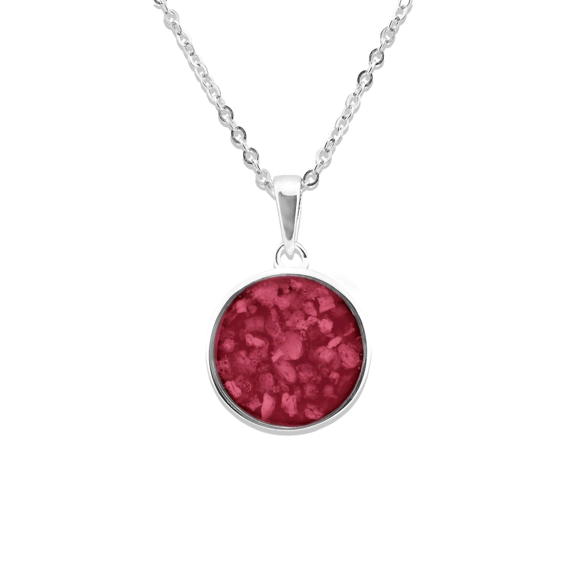 EverWith Ladies Classic Round Memorial Ashes Pendant - Sterling Silver - Red
