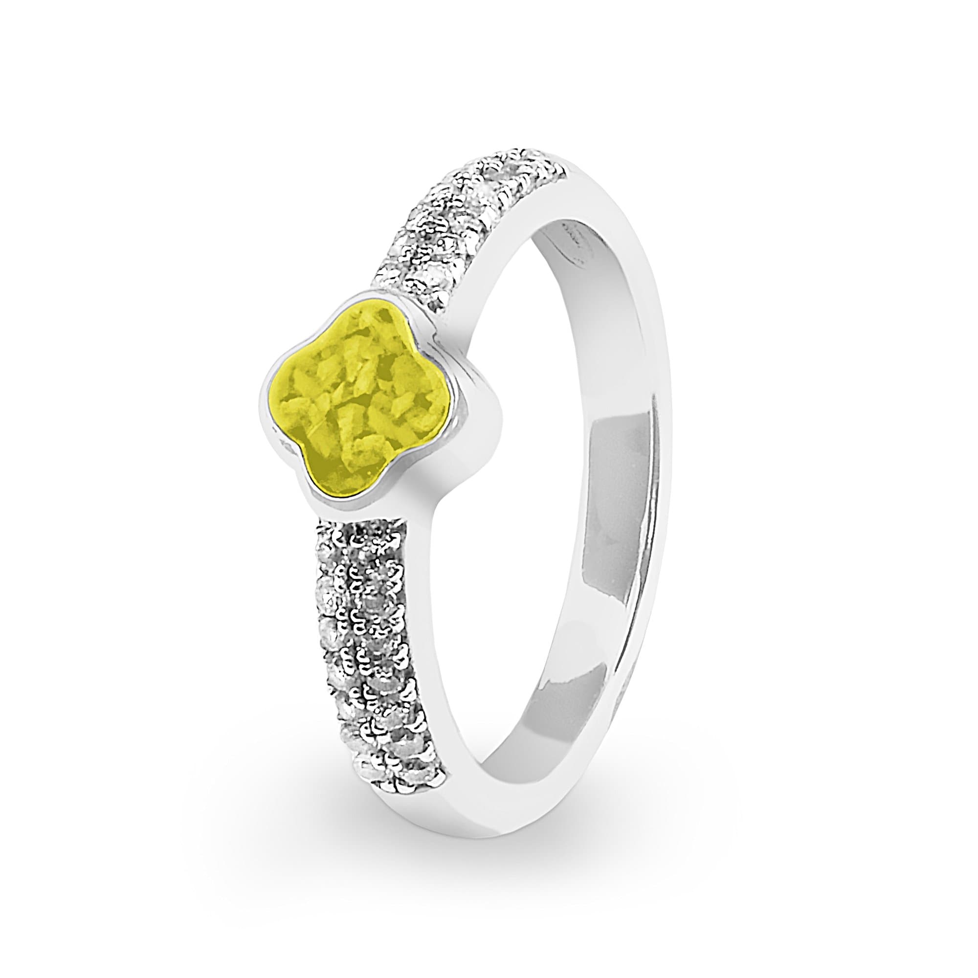 EverWith Ladies Clover Memorial Ashes Ring with Fine Crystals - Sterling Silver - Yellow