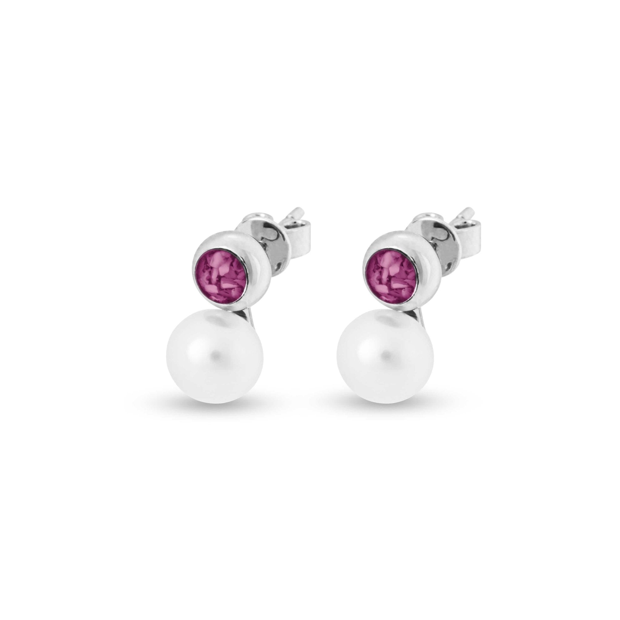 EverWith Ladies Rondure Pearl Memorial Ashes Earrings - Sterling Silver - Violet