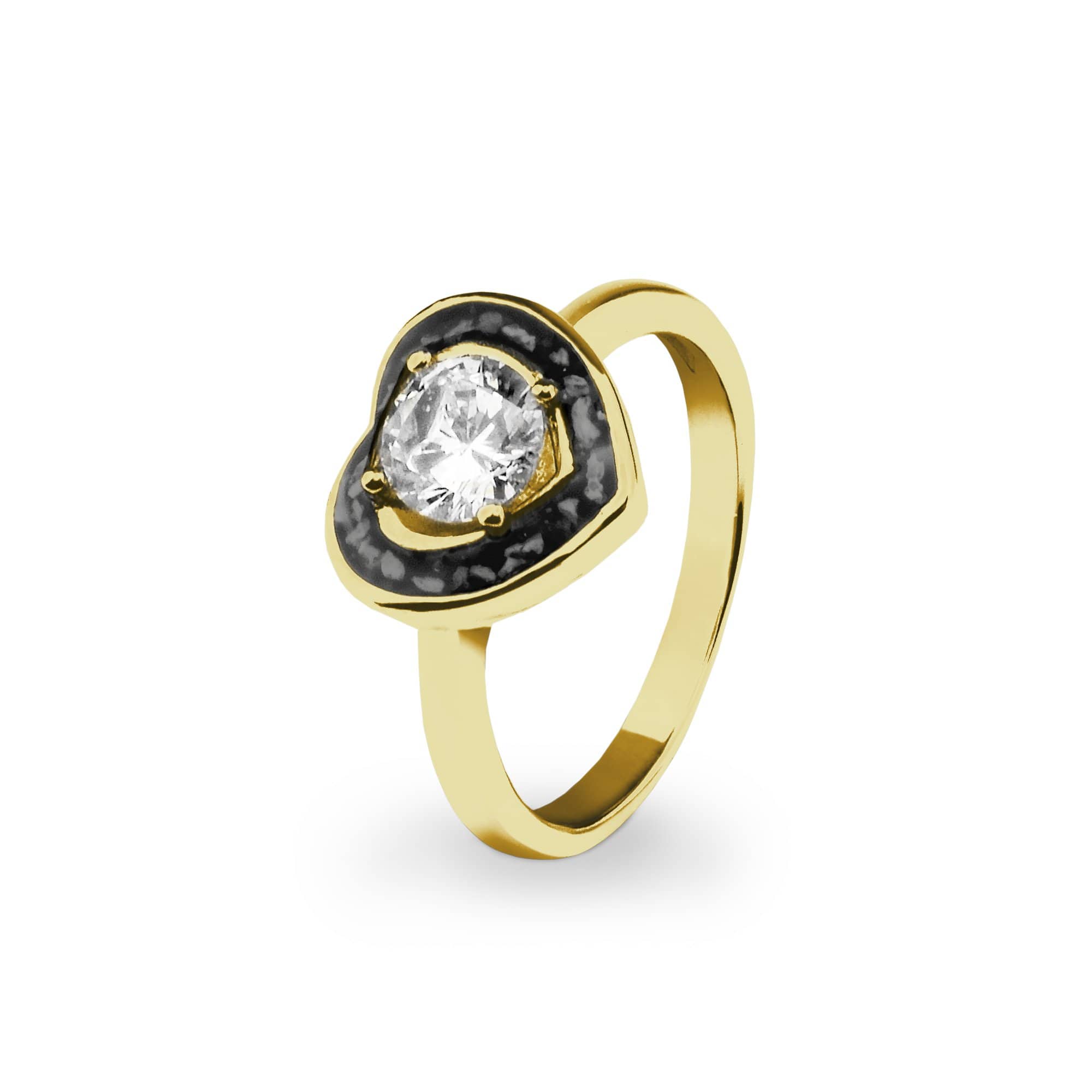 EverWith Ladies Beloved Memorial Ashes Ring with Fine Crystal - 9k Yellow Gold - Black