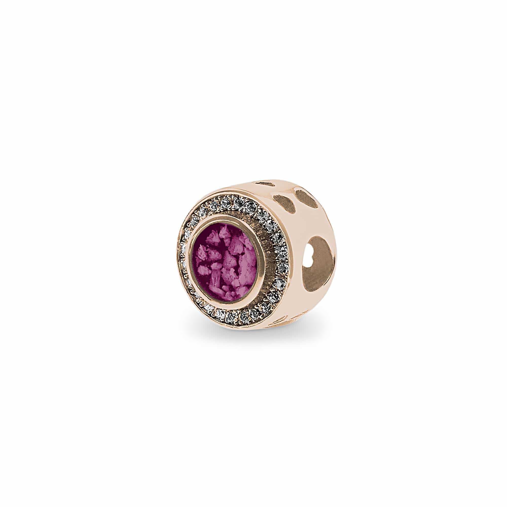 EverWith Admire Memorial Ashes Charm Bead with Fine Crystals - 9k Rose Gold - Violet