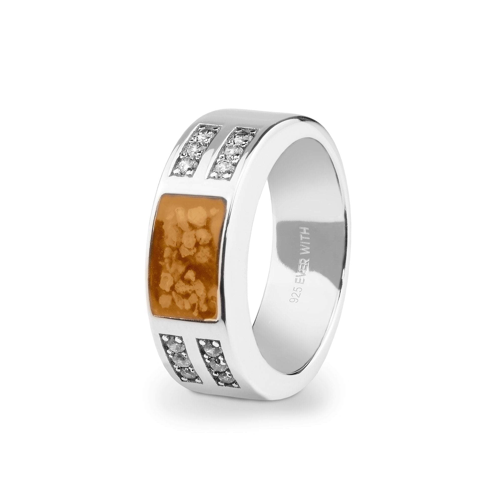 EverWith Gents Oblong Memorial Ashes Ring with Fine Crystals - 9k White Gold - Orange