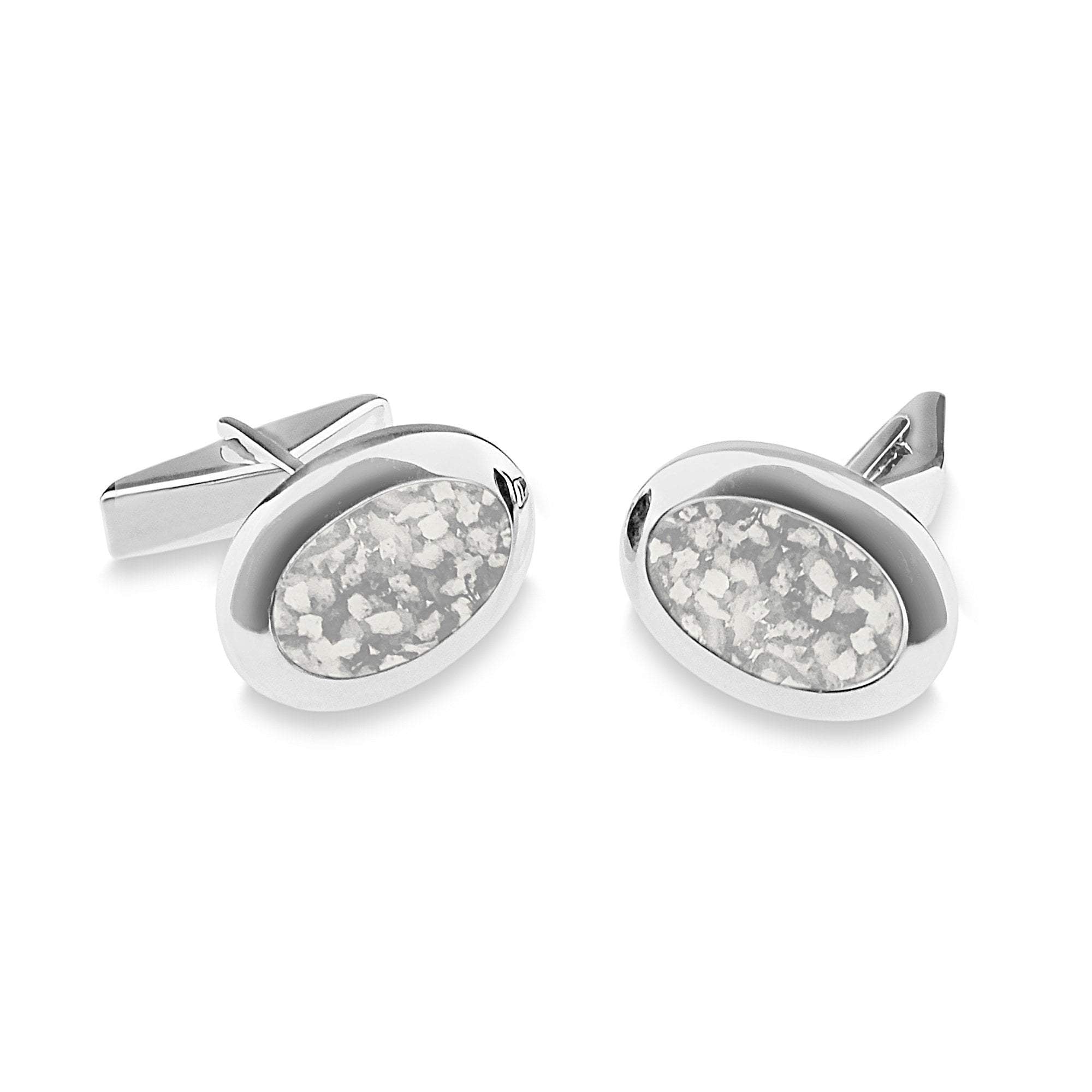 EverWith Gents Oval Memorial Ashes Cufflinks - Sterling Silver - White