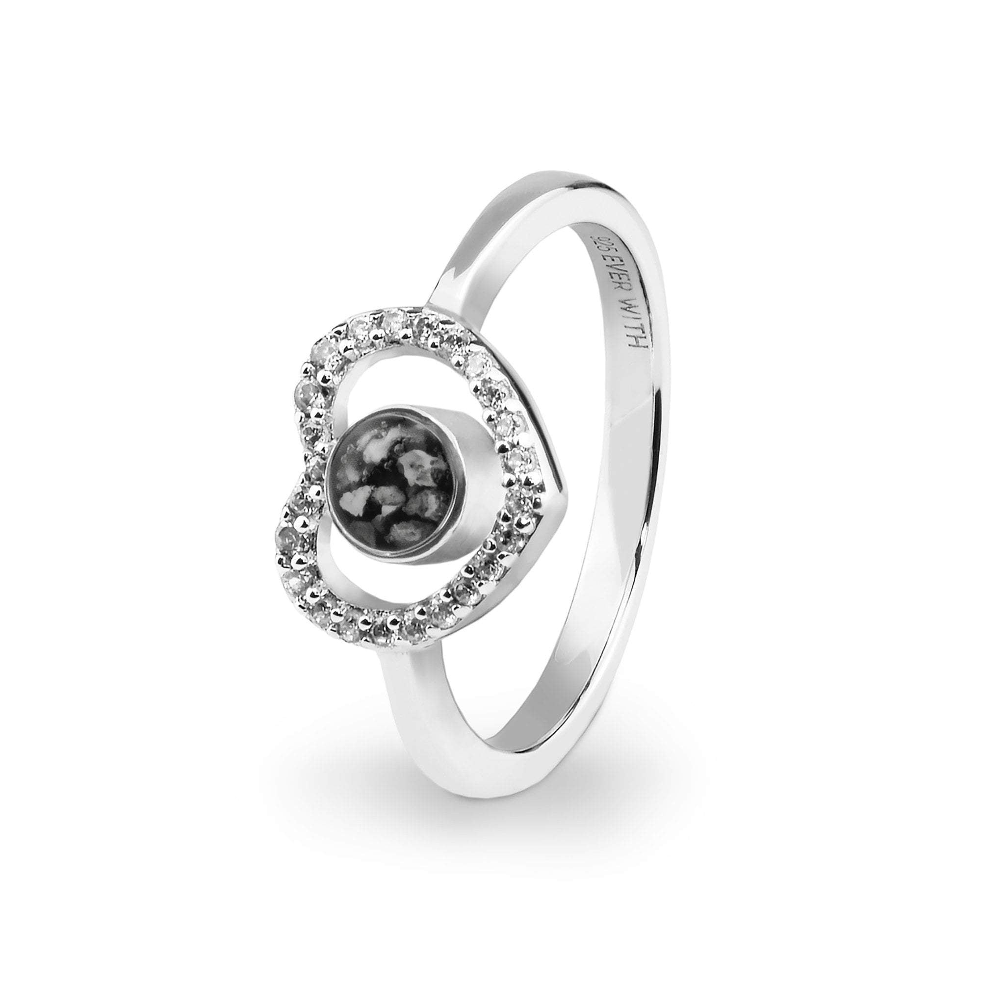 EverWith Ladies Forever Memorial Ashes Ring with Fine Crystals - Sterling Silver - Black