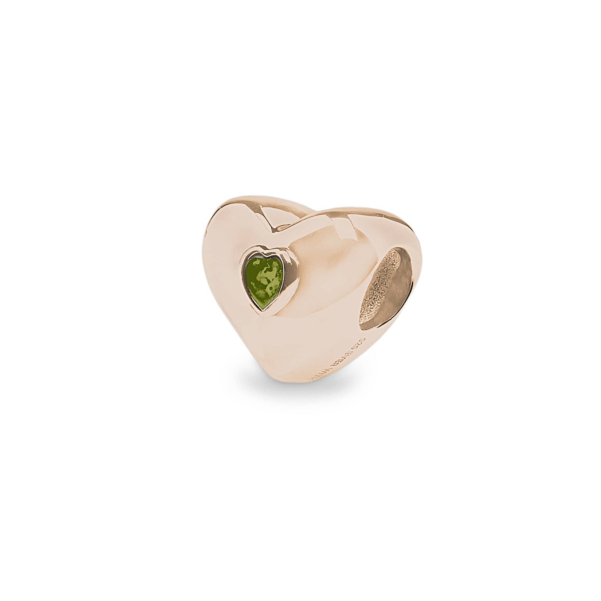 EverWith Heart Memorial Ashes Charm Bead - 9k Rose Gold - Green