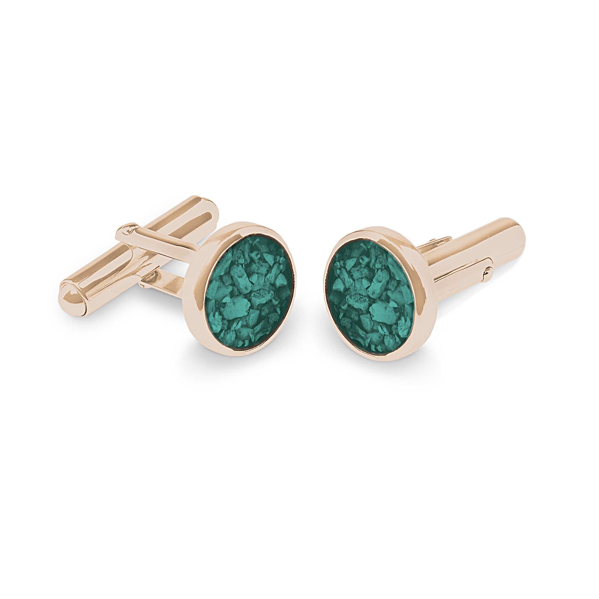 EverWith Gents Classic Round Memorial Ashes Cufflinks - 9k Rose Gold - Aqua