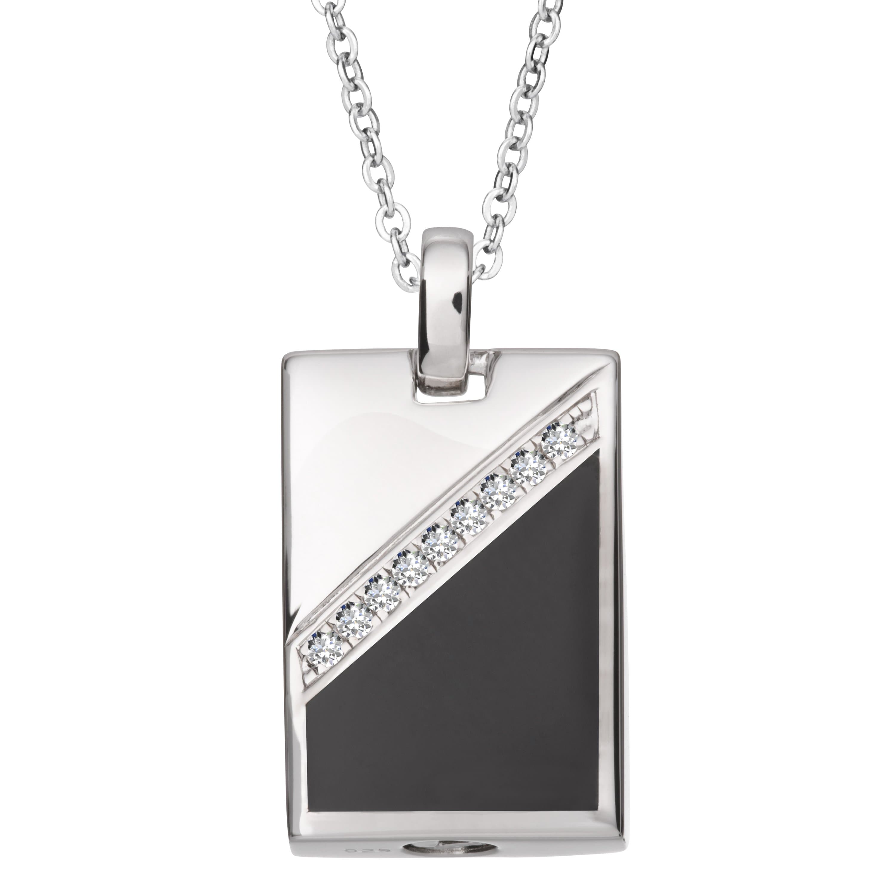 EW-SFP-1113 - EverWith Self-fill Black Dog Tag Memorial Ashes Pendant with Crystals -Silver