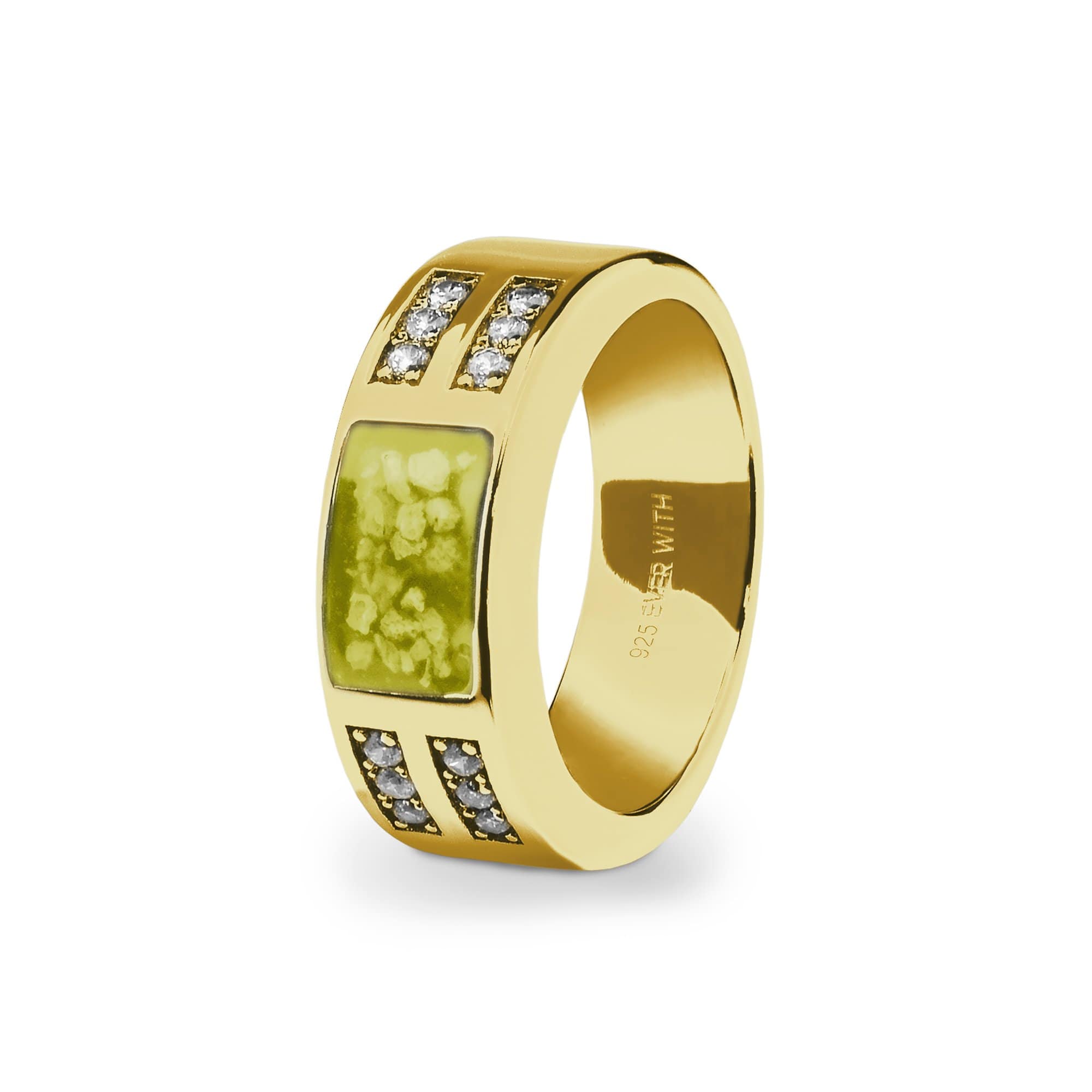 EverWith Gents Oblong Memorial Ashes Ring with Fine Crystals - 9k Yellow Gold - Yellow