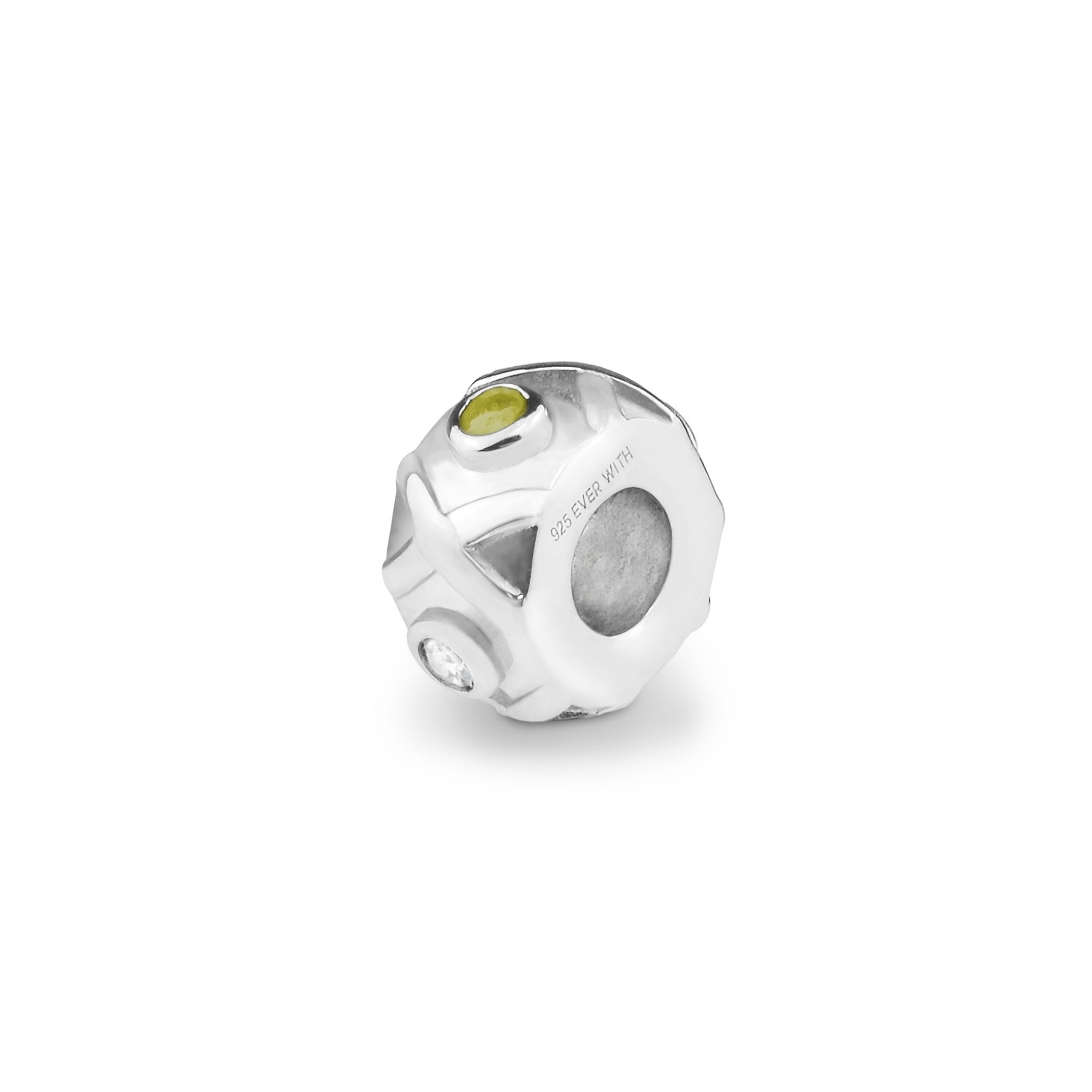 EverWith Peace Memorial Ashes Charm Bead with Fine Crystals - Sterling Silver - Yellow