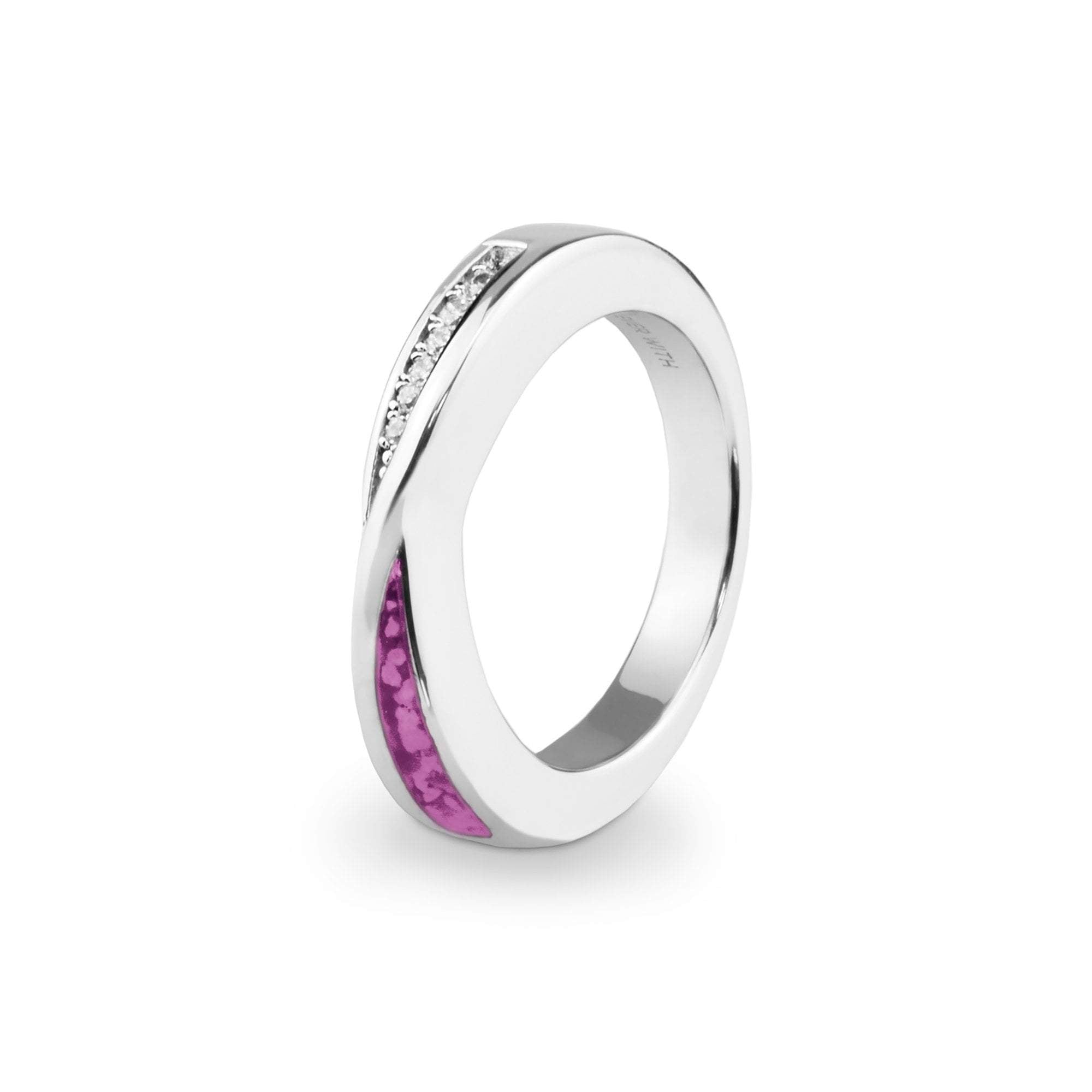 EverWith Ladies Harmony Memorial Ashes Ring with Fine Crystals - 9k White Gold - Pink