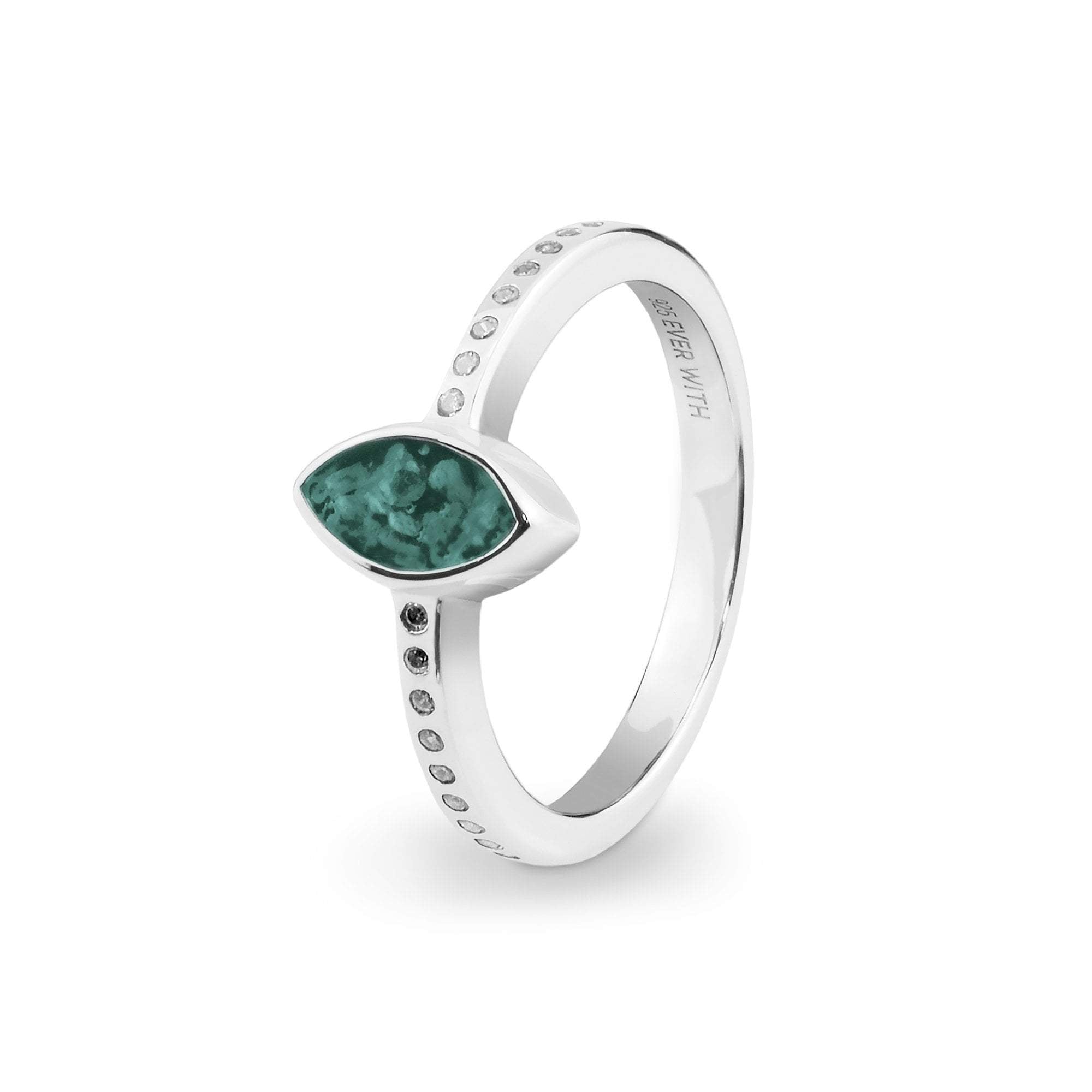EverWith Ladies Deco Memorial Ashes Ring with Fine Crystals - Sterling Silver - Aqua
