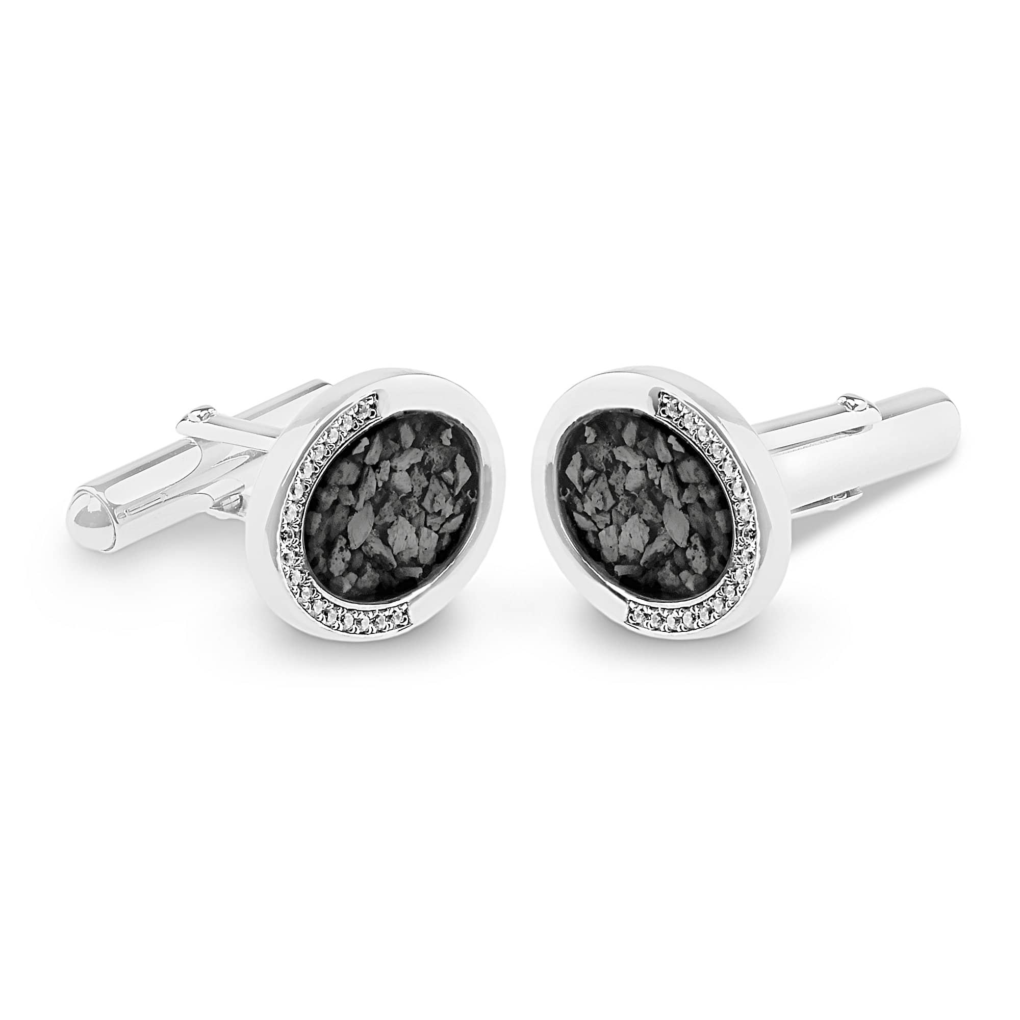 EverWith Gents Fancy Oval Memorial Ashes Cufflinks with Fine Crystals - Sterling Silver - Black