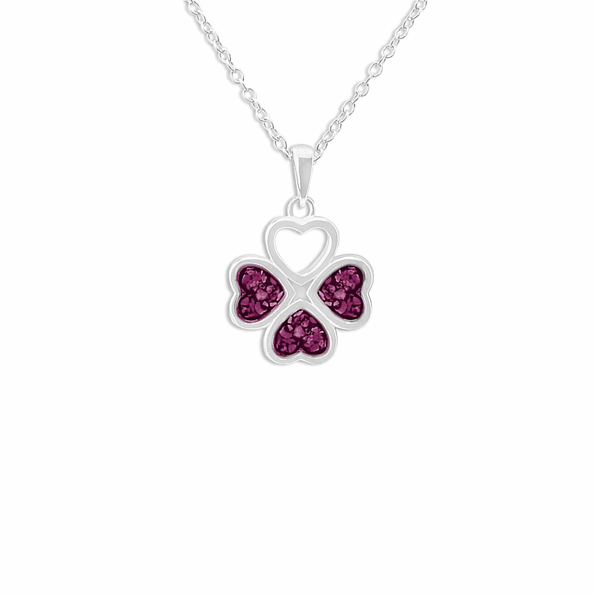 EverWith Ladies Clover Memorial Ashes Pendant - Sterling Silver - Violet