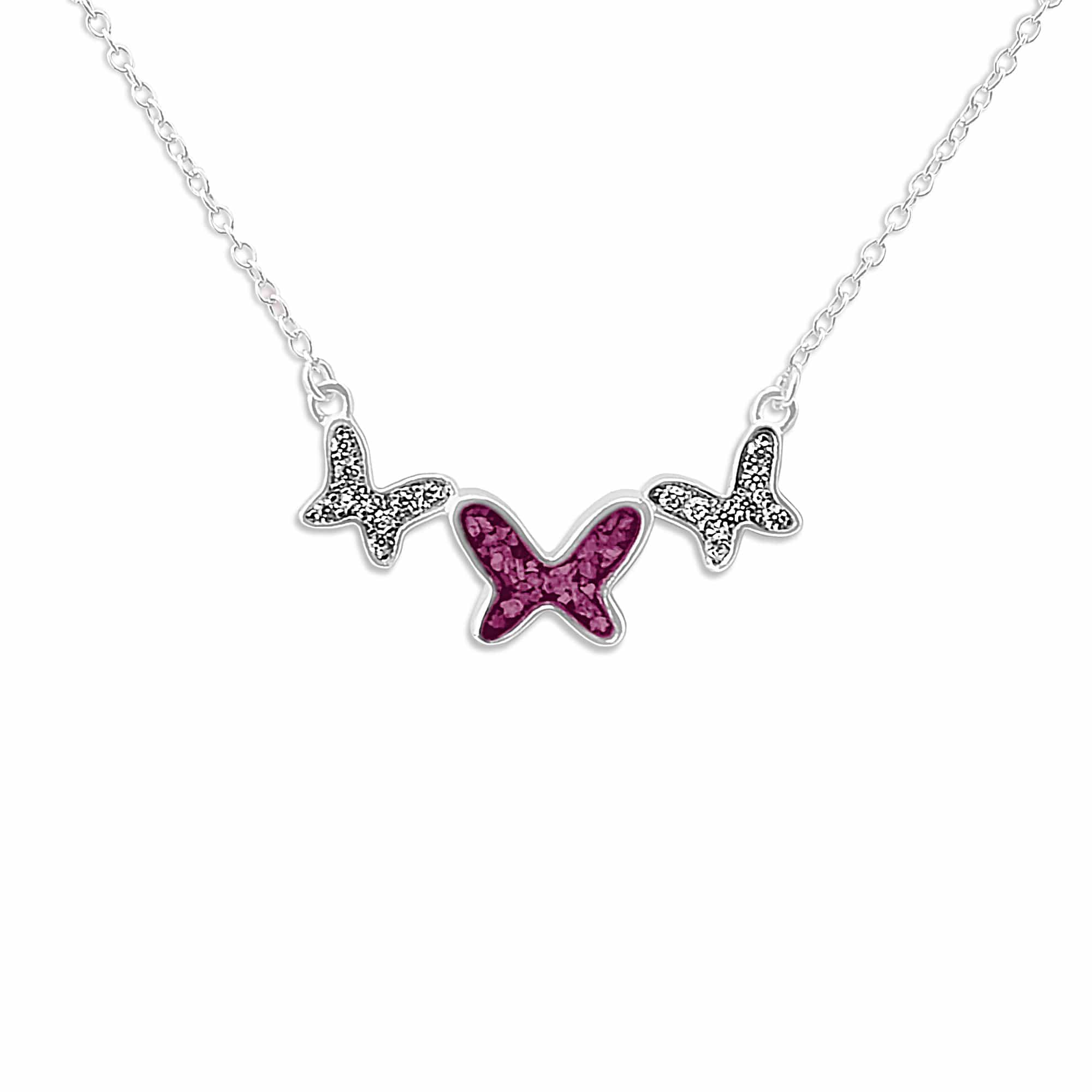 EverWith Ladies Butterflies Memorial Ashes Necklace with Fine Crystals - Sterling Silver - Violet