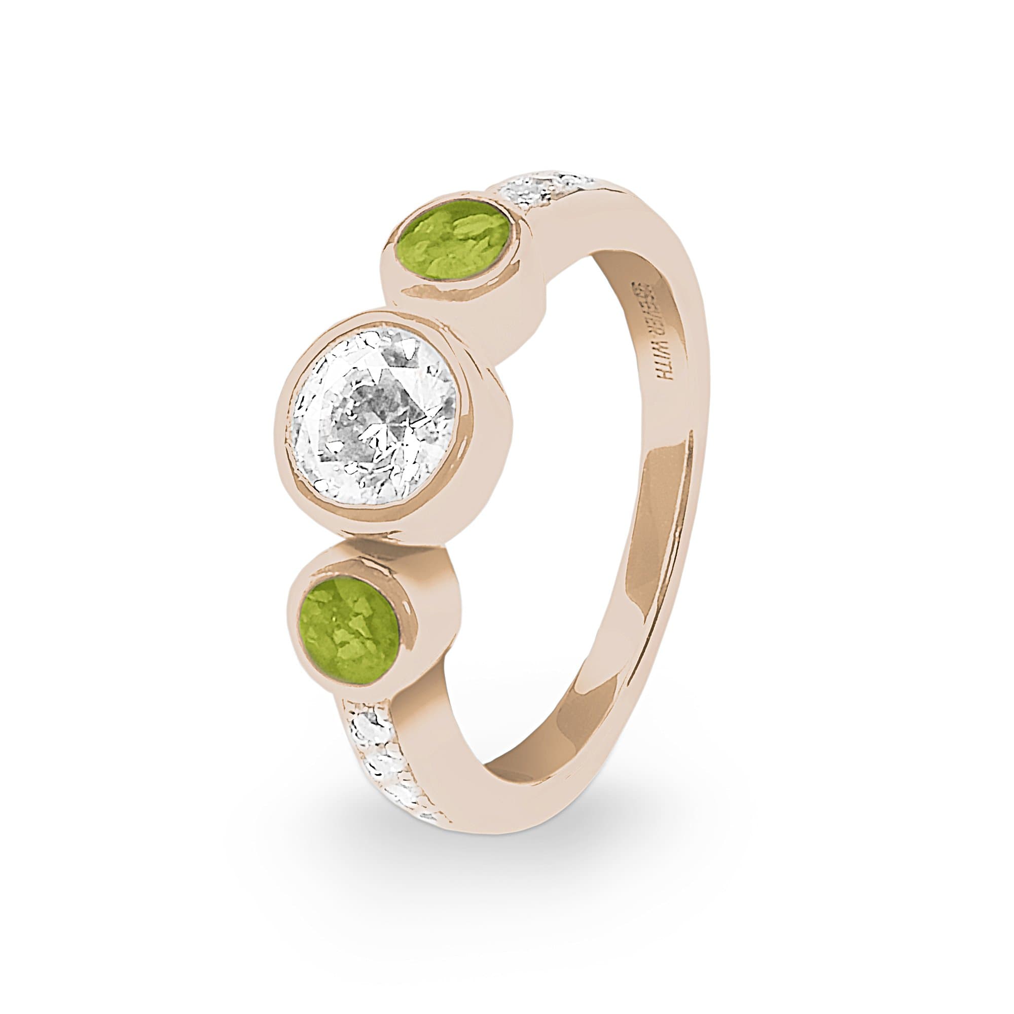 EverWith Ladies Jewel Memorial Ashes Ring with Fine Crystal - 9k Rose Gold - Green