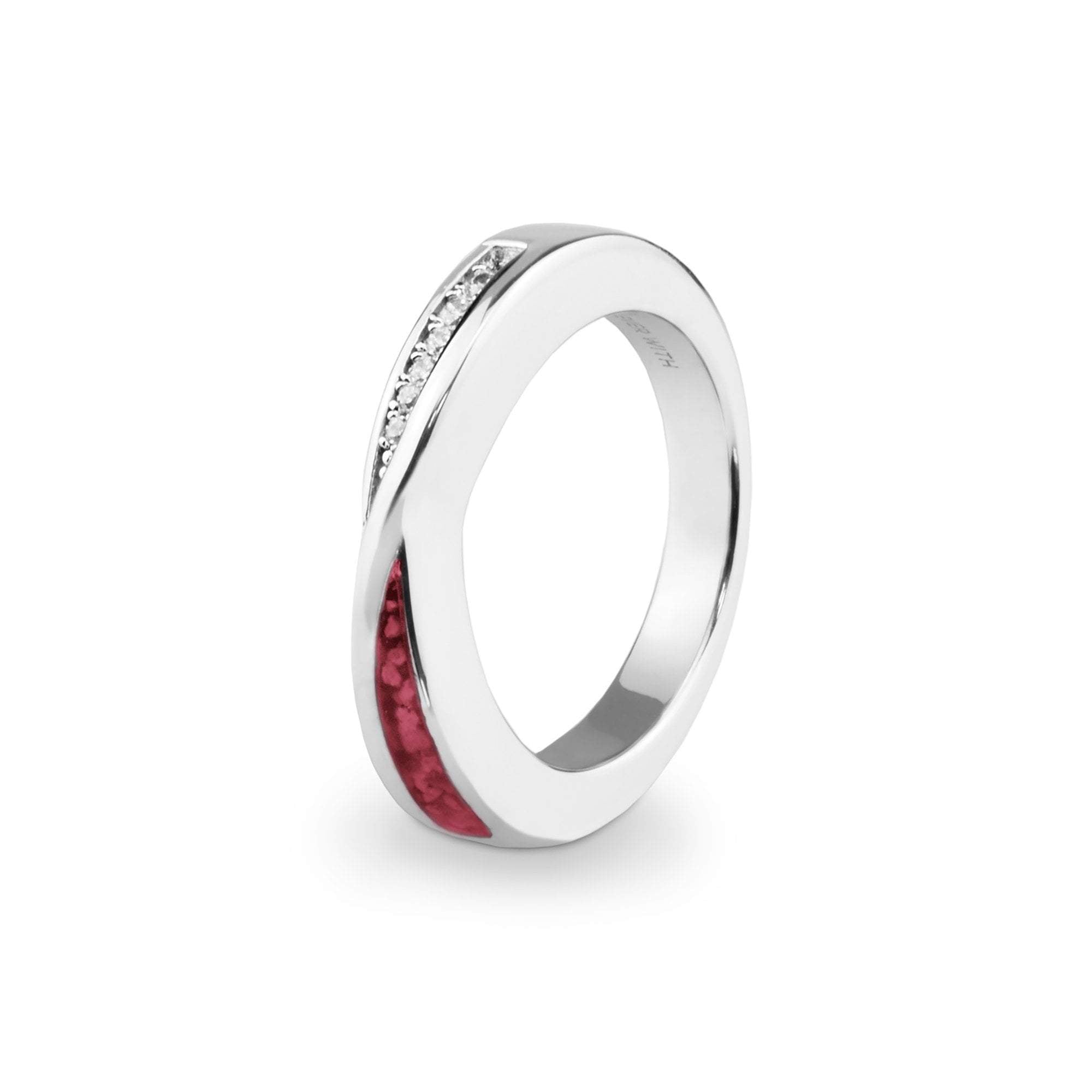 EverWith Ladies Harmony Memorial Ashes Ring with Fine Crystals - Sterling Silver - Red