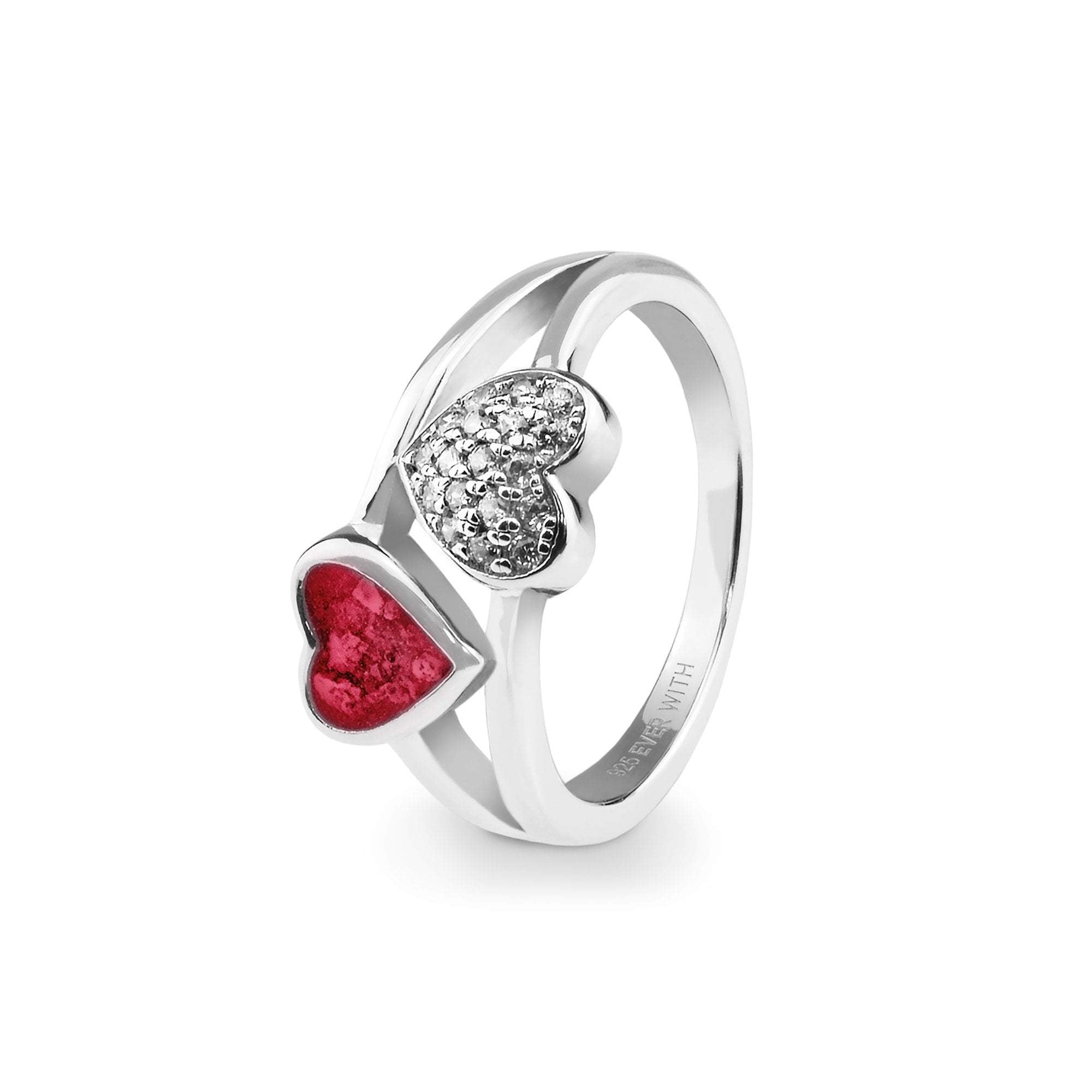 EverWith Ladies Cherish Memorial Ashes Ring with Fine Crystals - Sterling Silver - Red