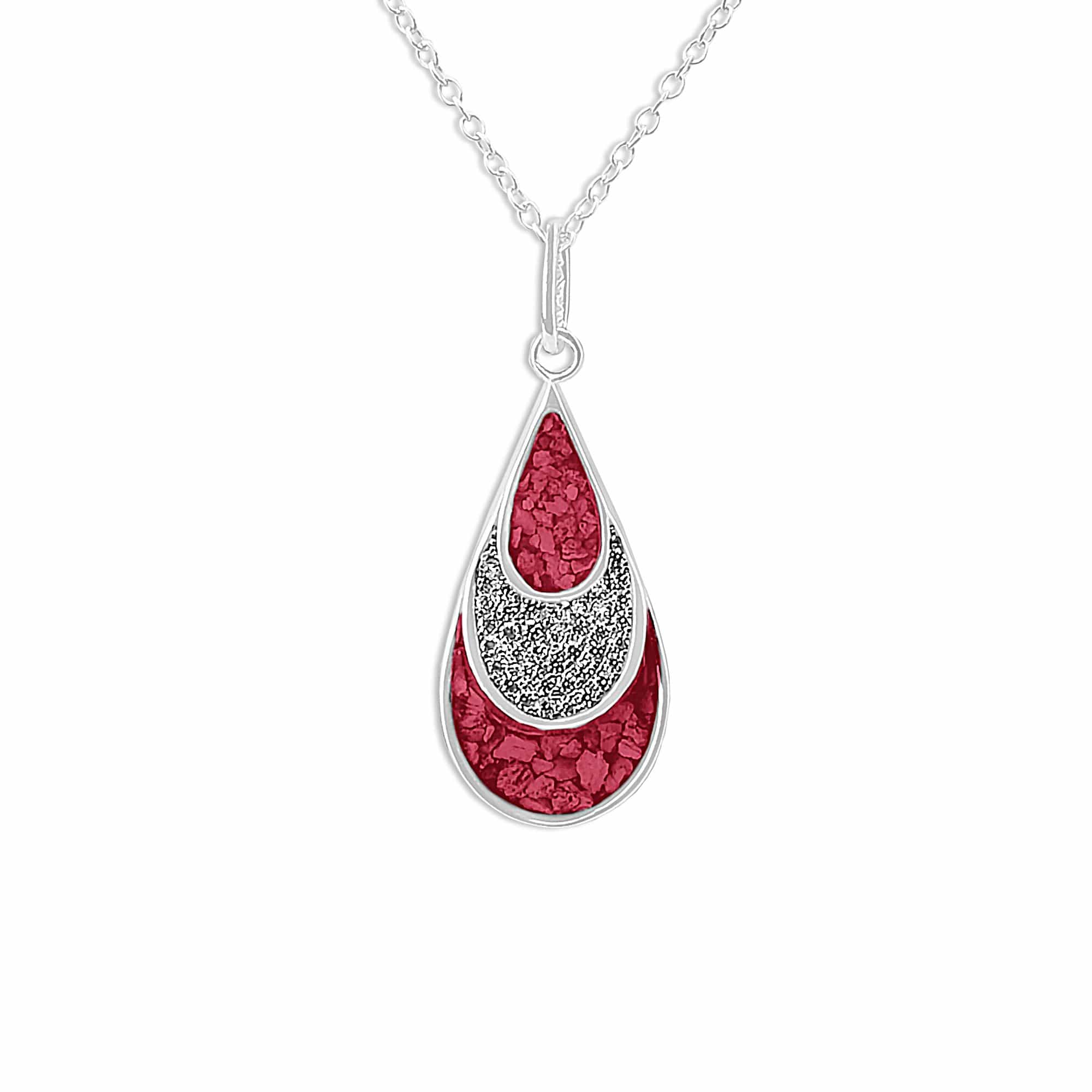 EverWith Ladies Layered Teardrop Memorial Ashes Pendant with Fine Crystals - Sterling Silver - Red