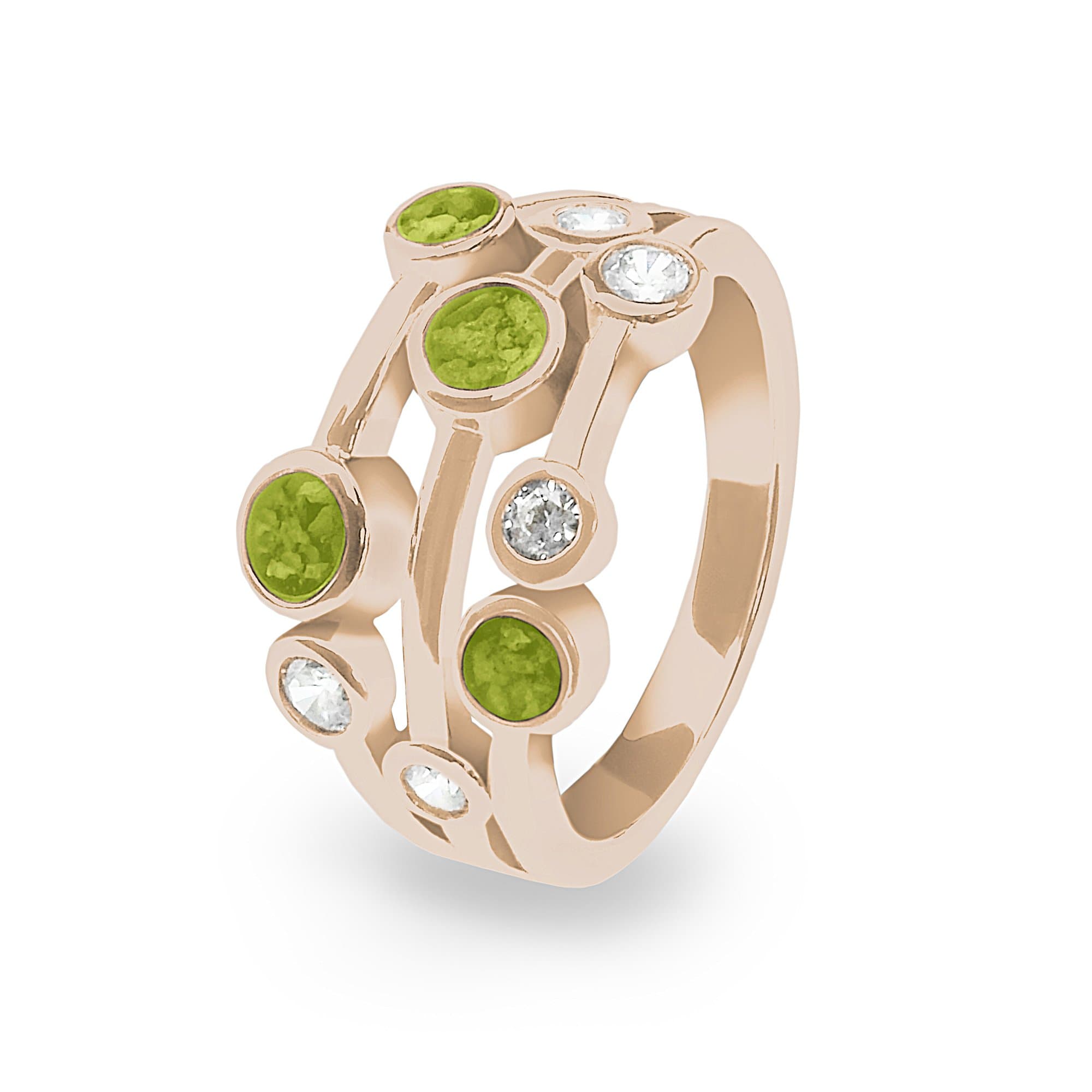 EverWith Ladies Droplets Memorial Ashes Ring with Fine Crystals - 9k Rose Gold - Green