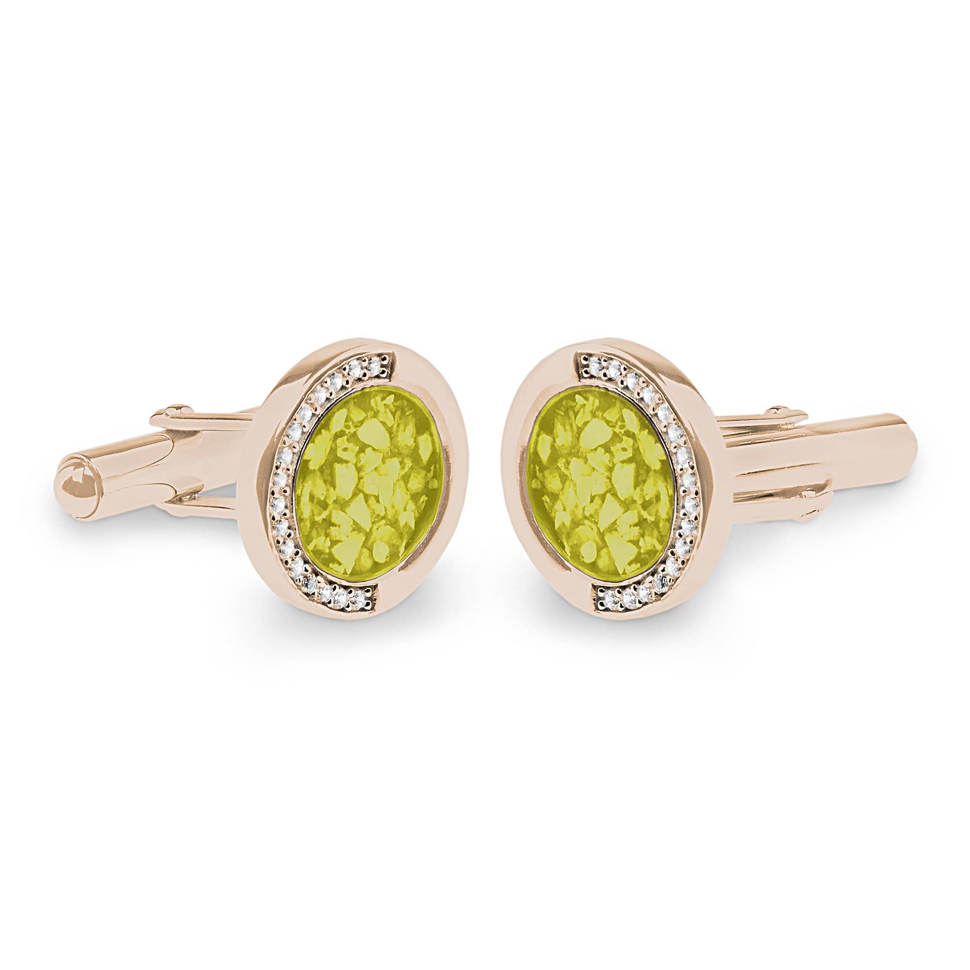 EverWith Gents Fancy Round Memorial Ashes Cufflinks with Fine Crystals - 9k Rose Gold - Yellow