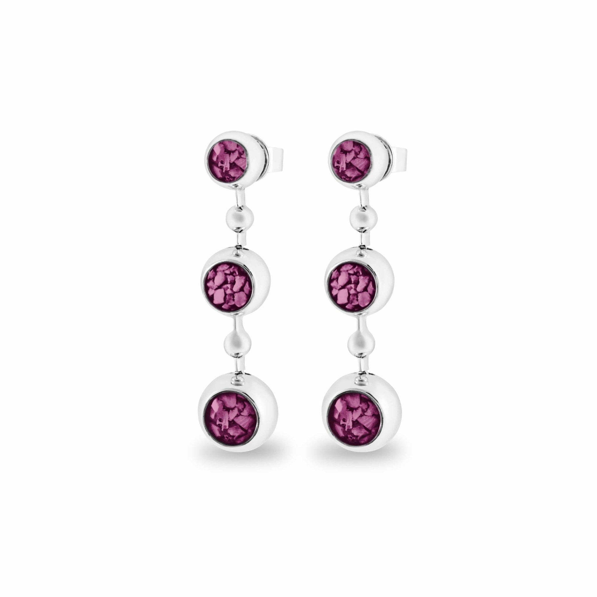 EverWith Ladies Rondure Array Triple Drop Memorial Ashes Earrings - Sterling Silver - Violet